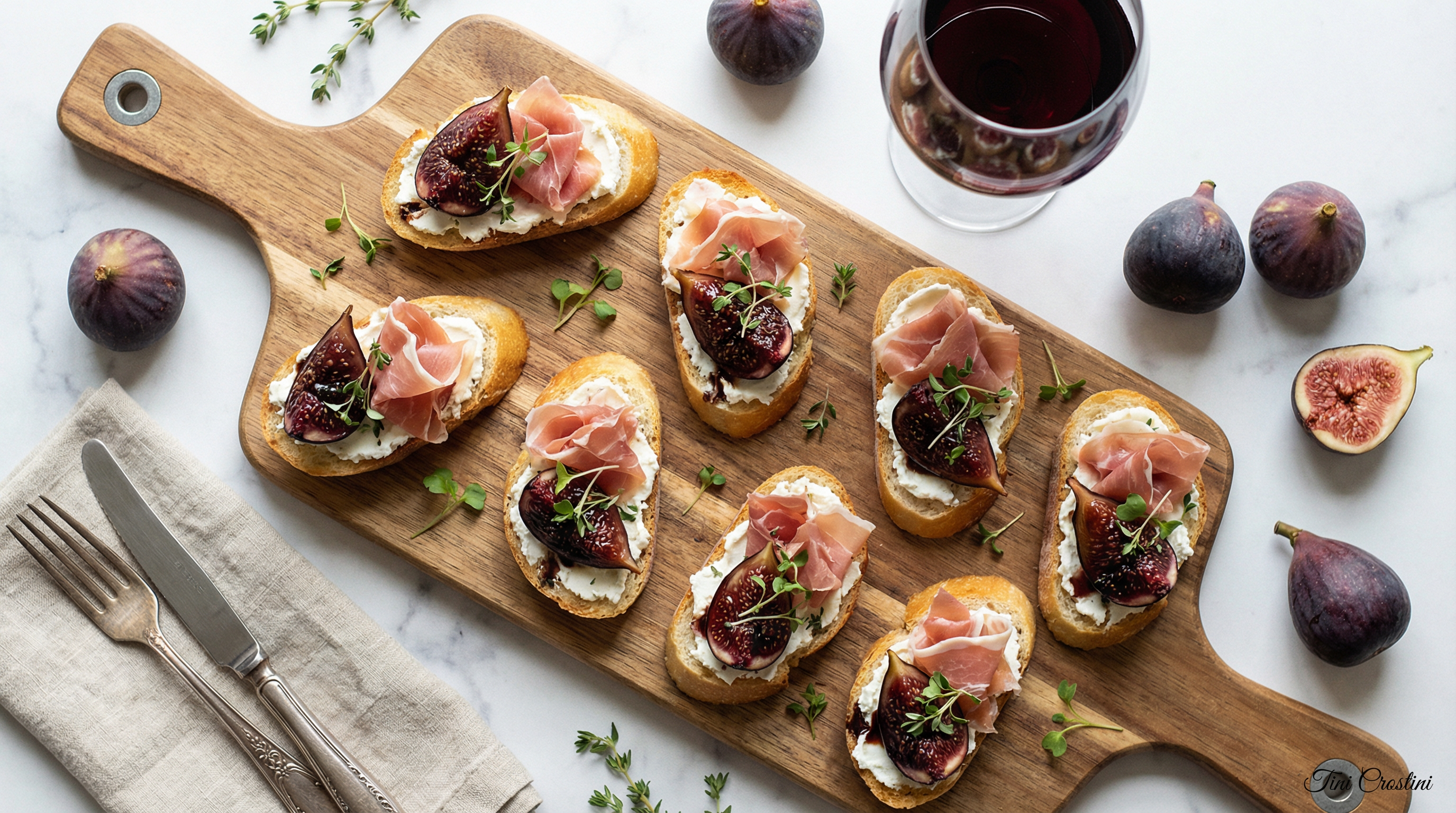 Malbec-Glazed Fig and Prosciutto Crostini