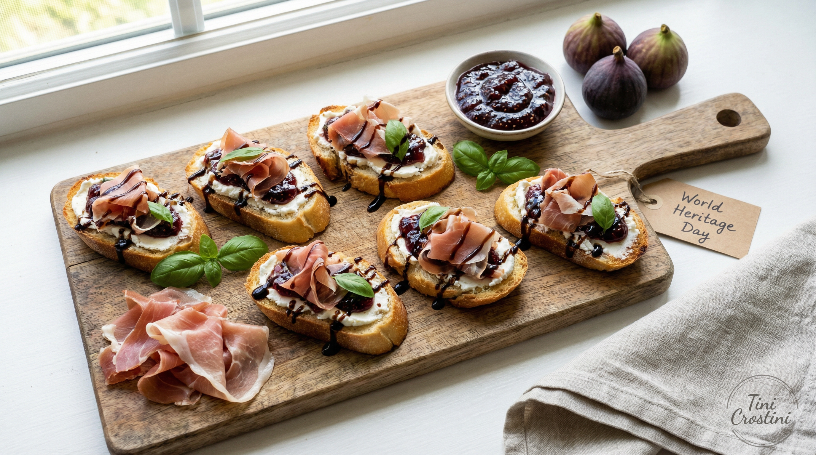 World Heritage Fig and Prosciutto Crostini