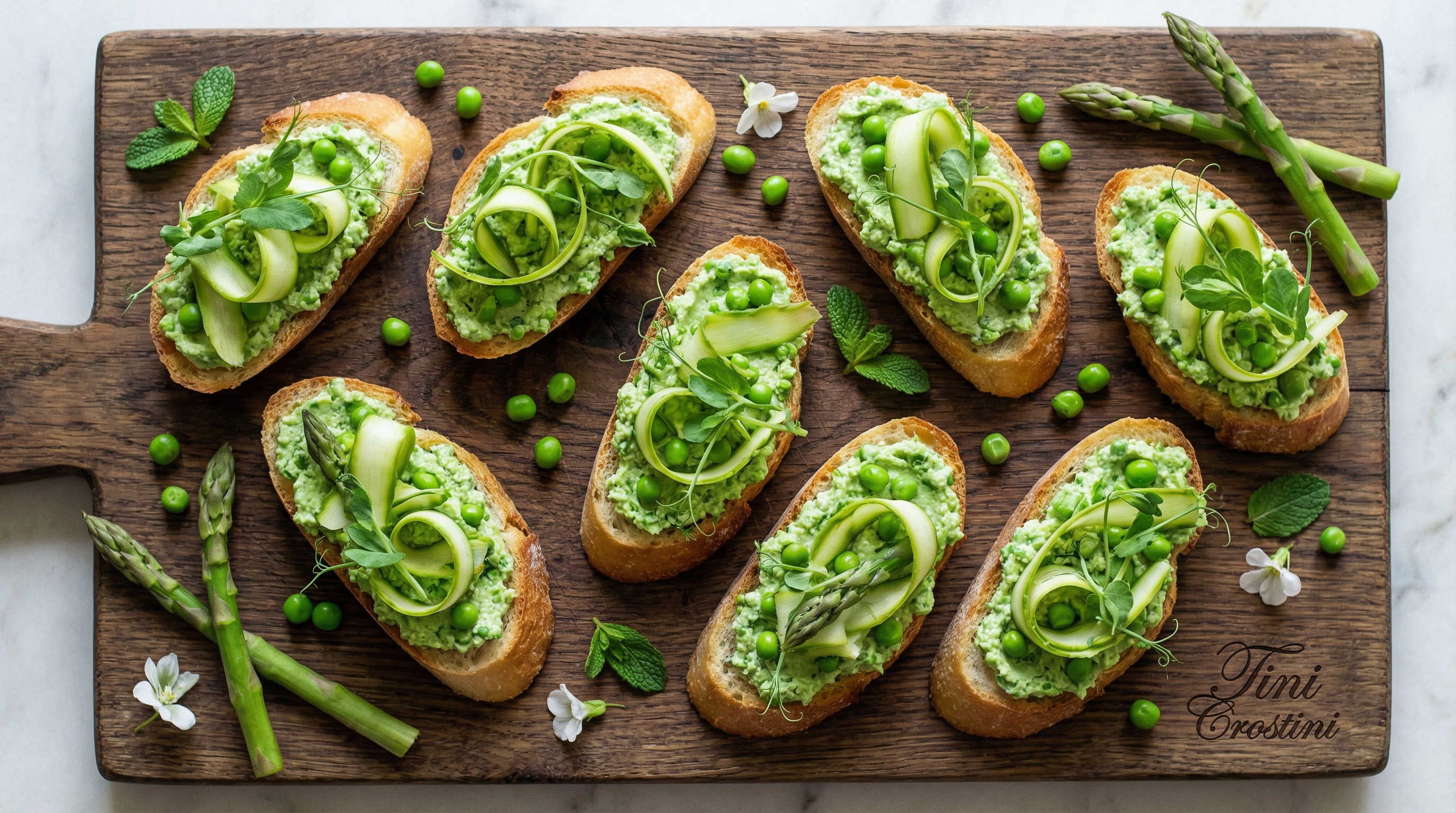 Spring Pea and Mint Ricotta Crostini