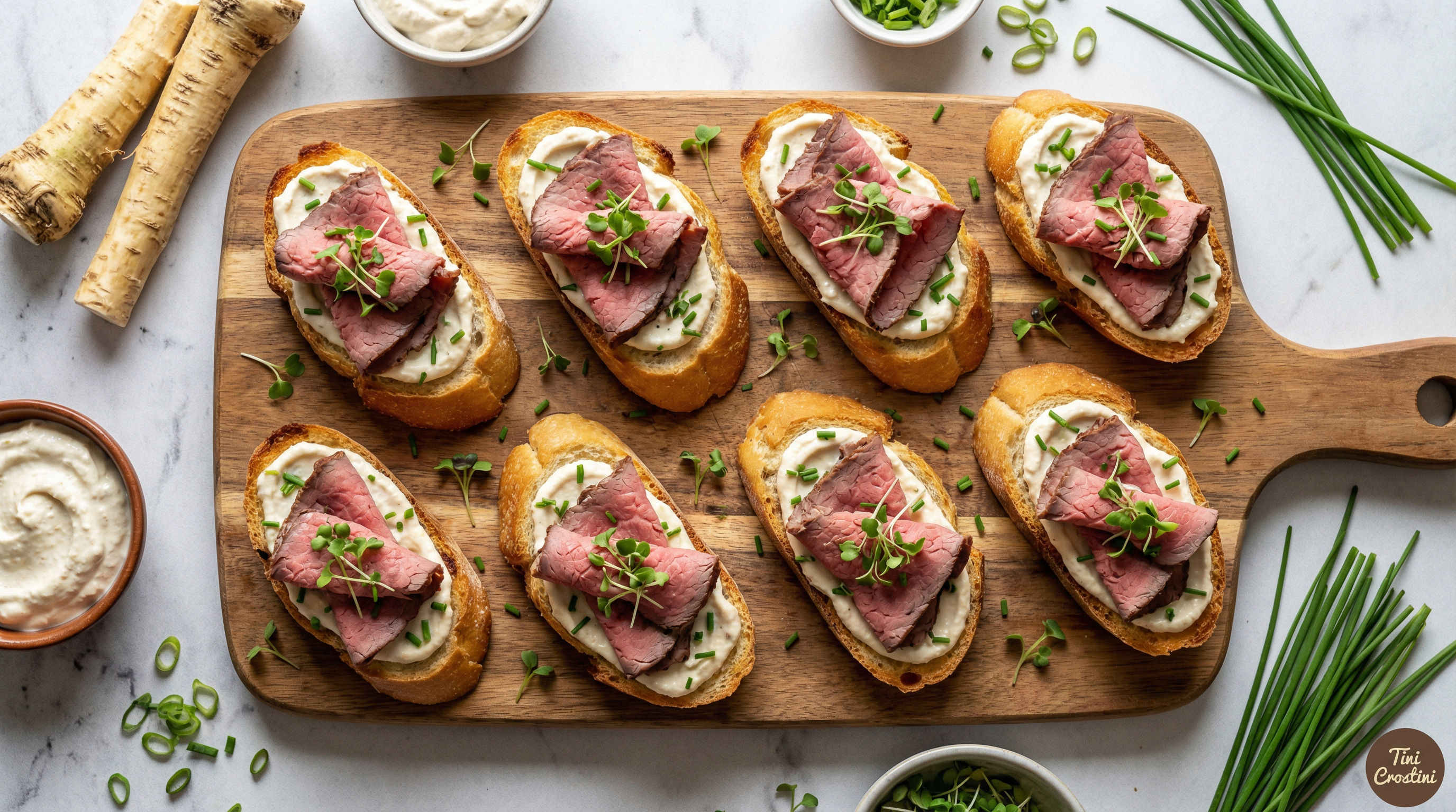 Seared Roast Beef and Horseradish Crème Crostini