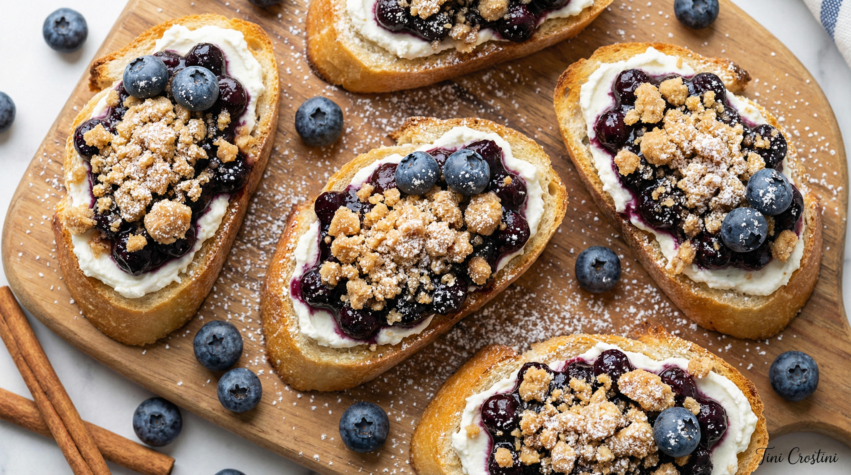 Blueberry Pie Crumble Dessert Crostini