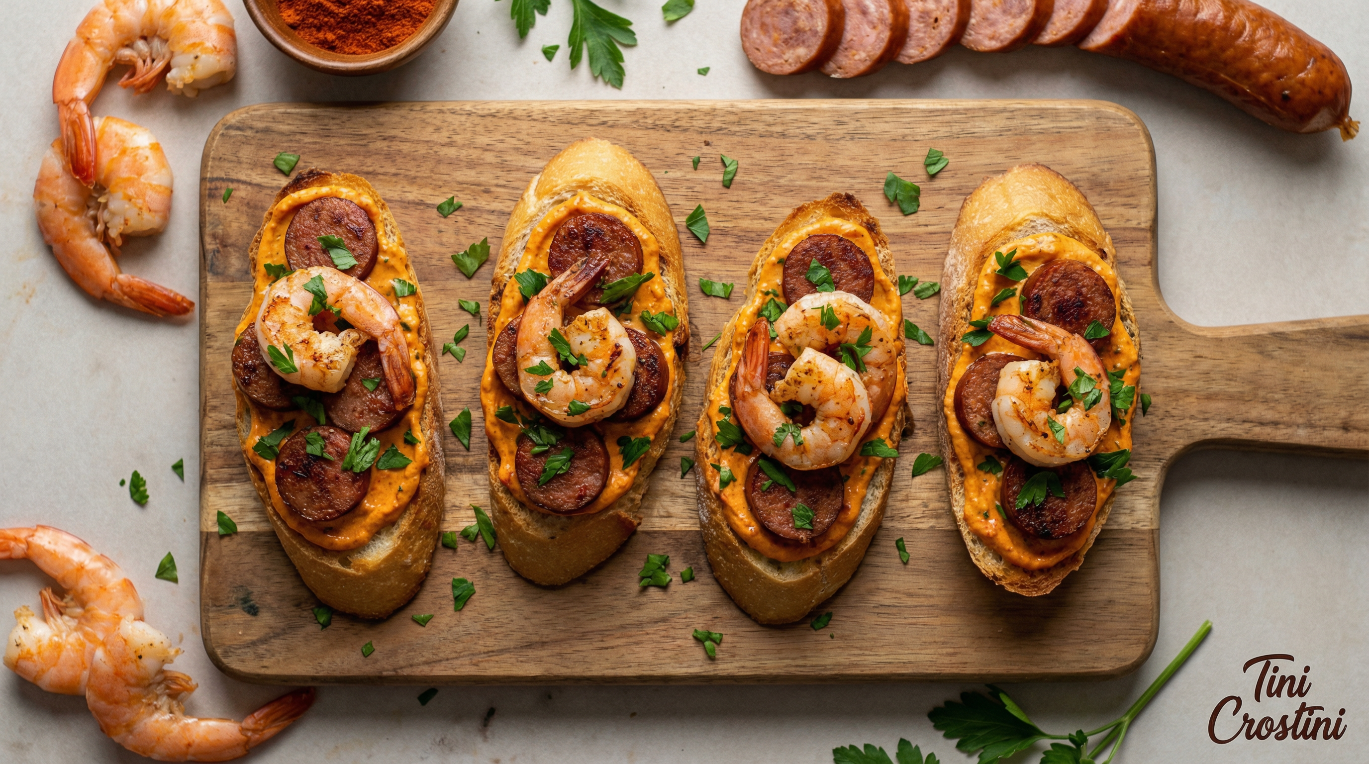 Smoky Shrimp and Andouille Jazz Crostini