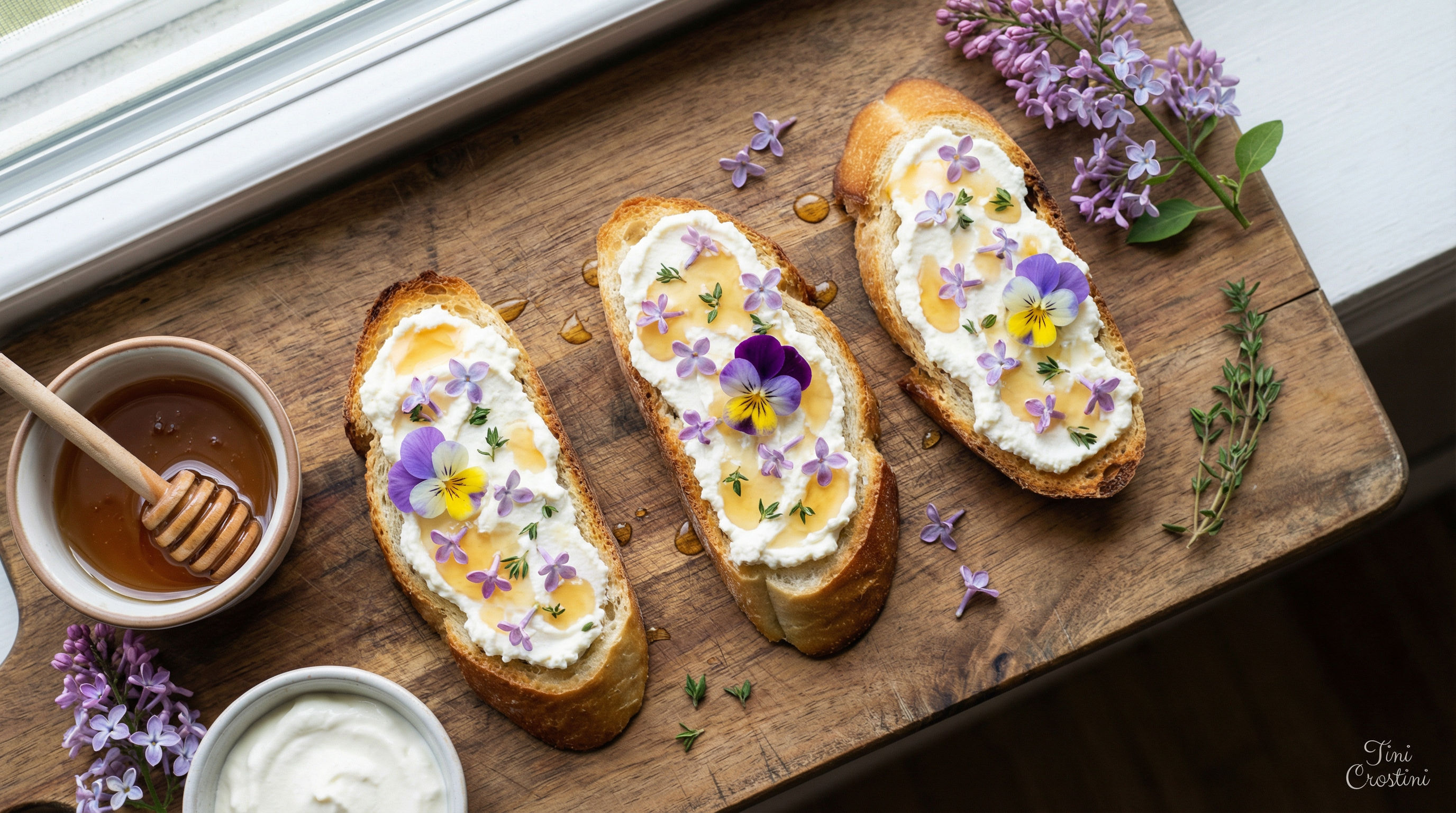 Lilac & Honey Ricotta Spring Crostini
