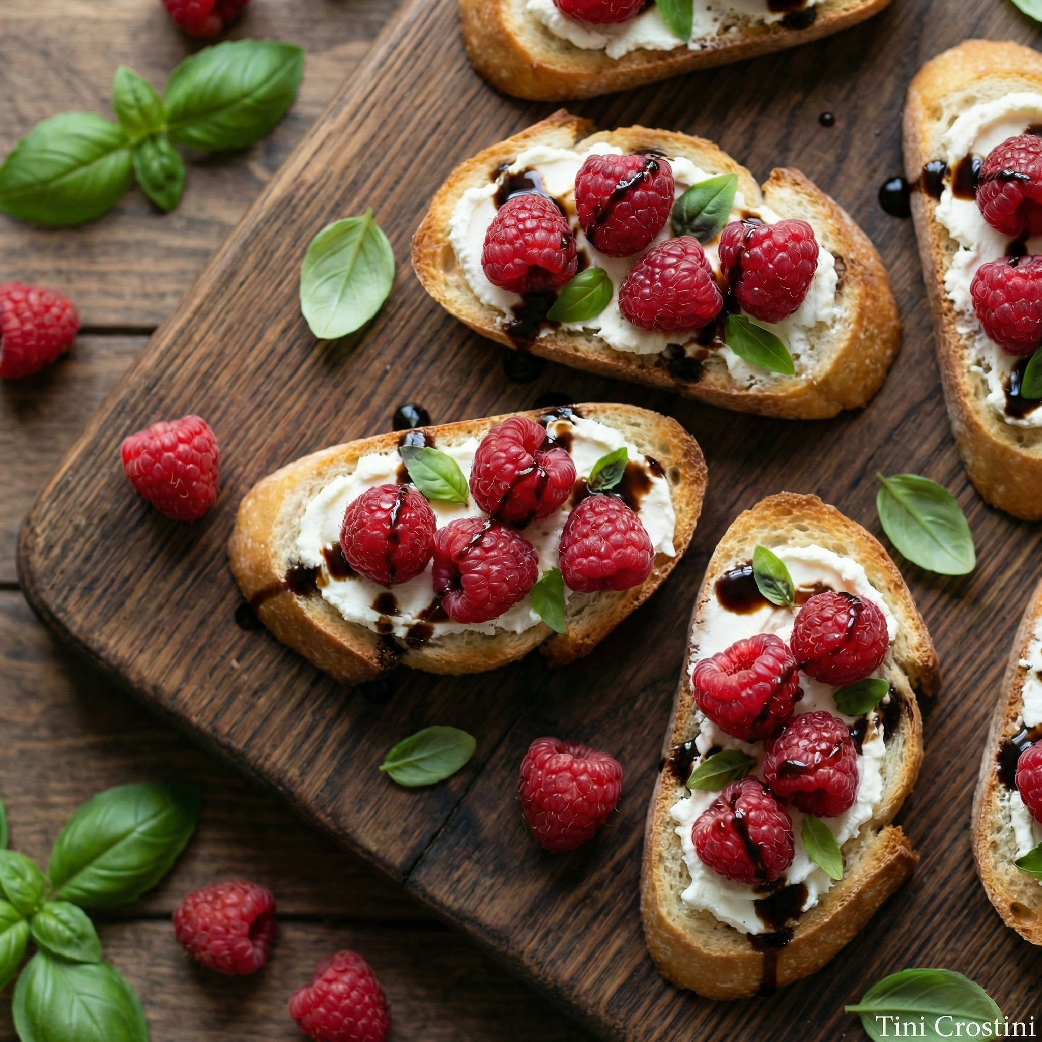 Balsamic Raspberry & Basil Goat Cheese Crostini