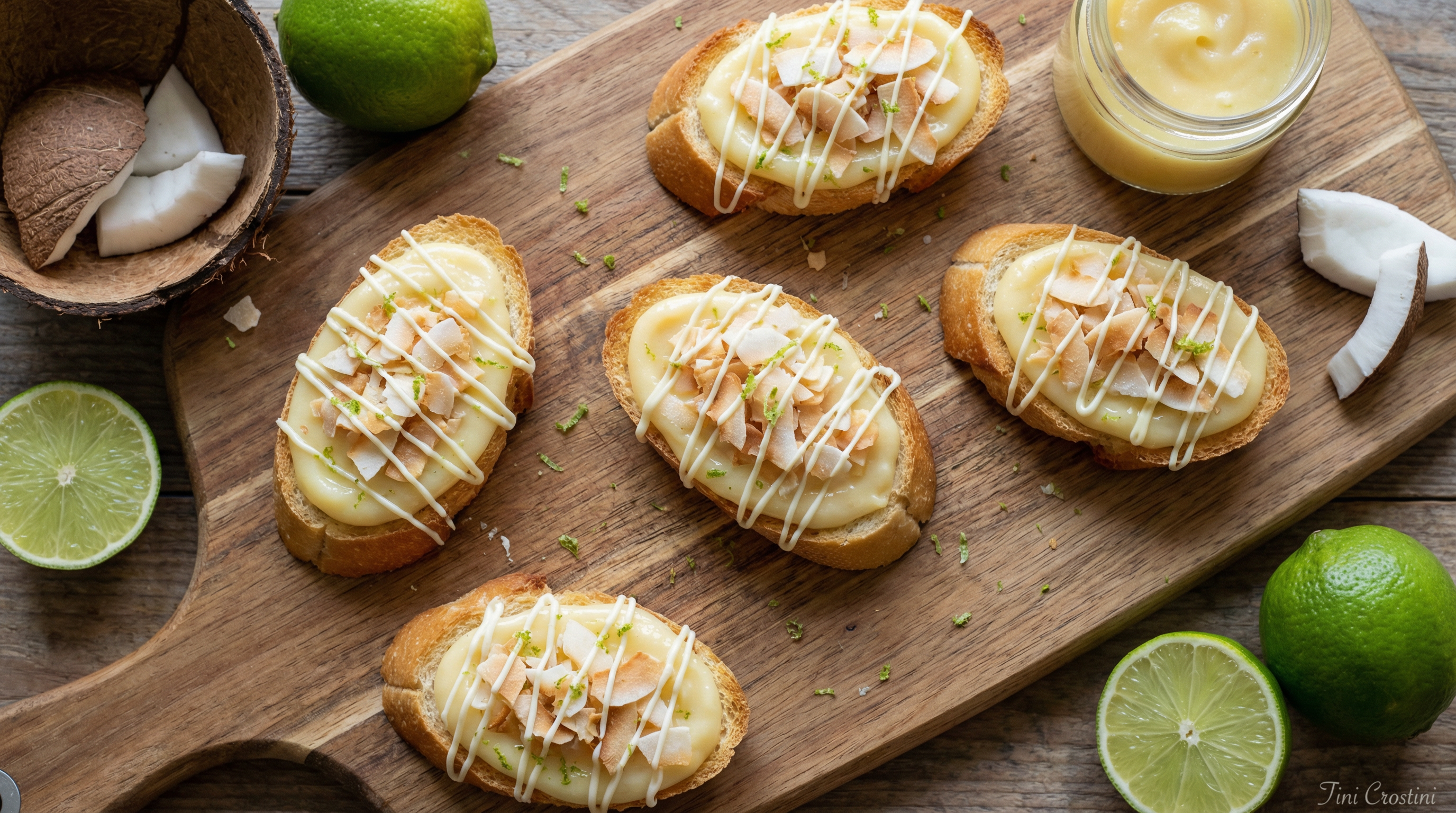 Toasted Coconut Cream and Lime Curd Crostini