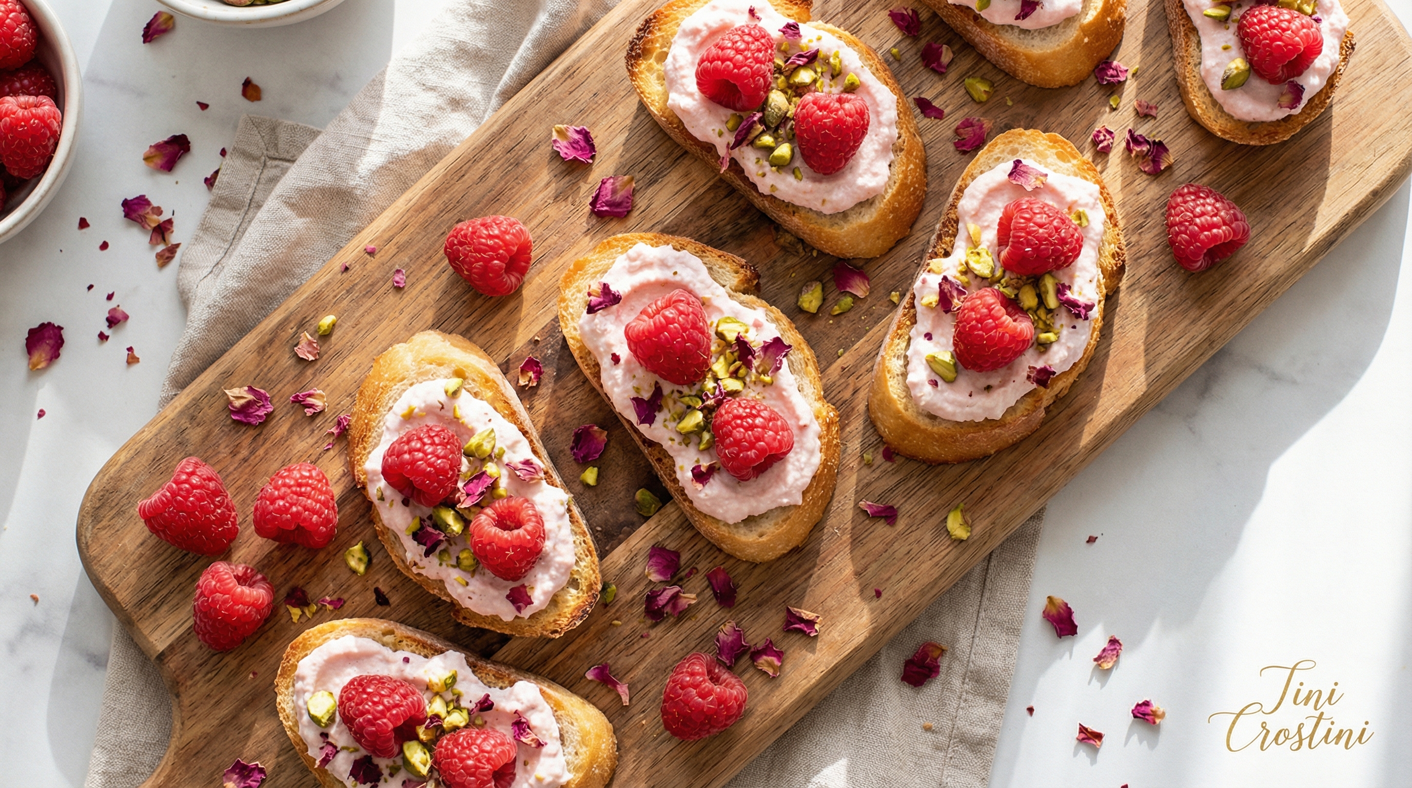 Elegant Rosewater Raspberry Ricotta Crostini
