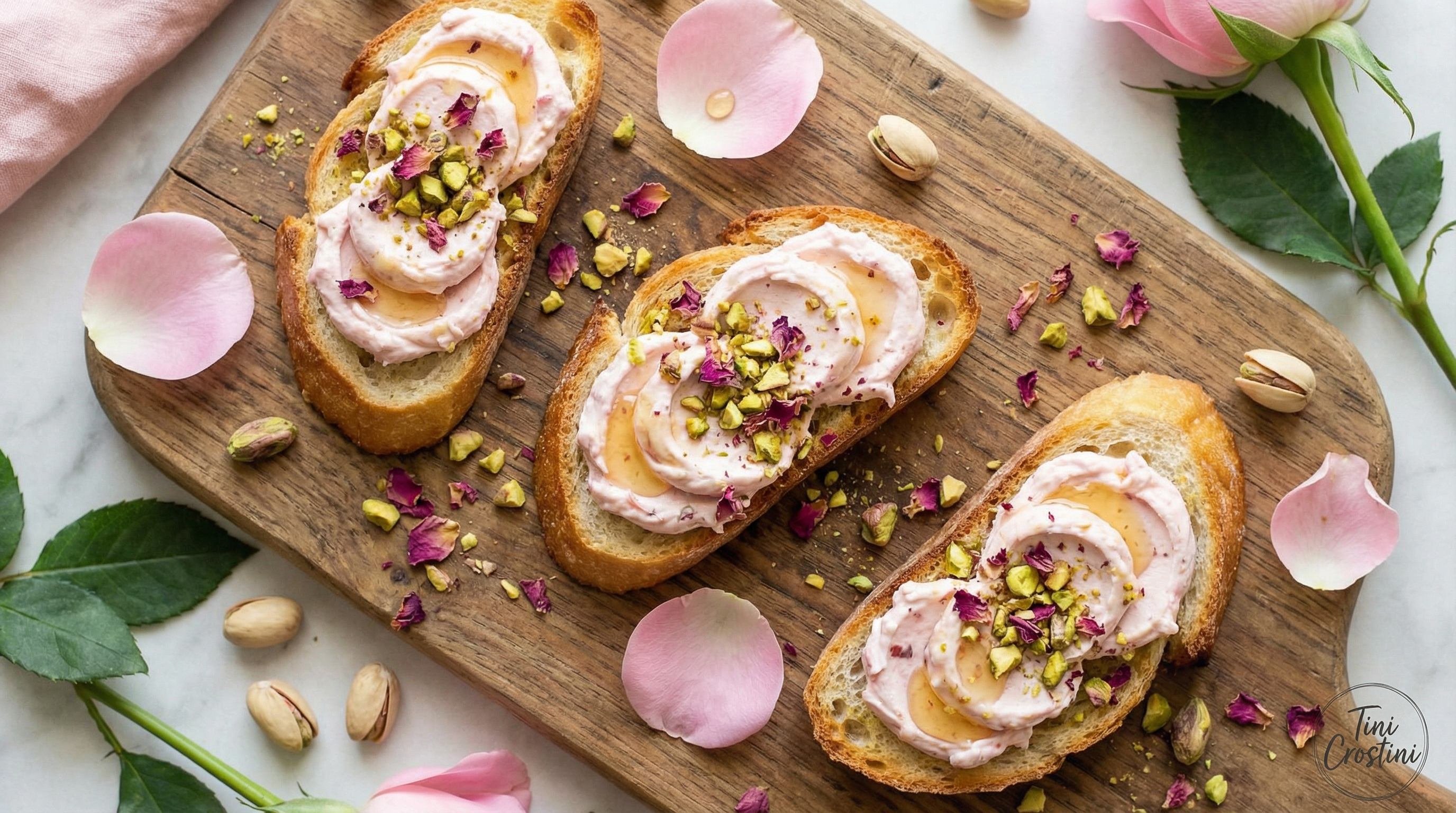 Rosewater Goat Cheese & Pistachio Mother's Day Crostini