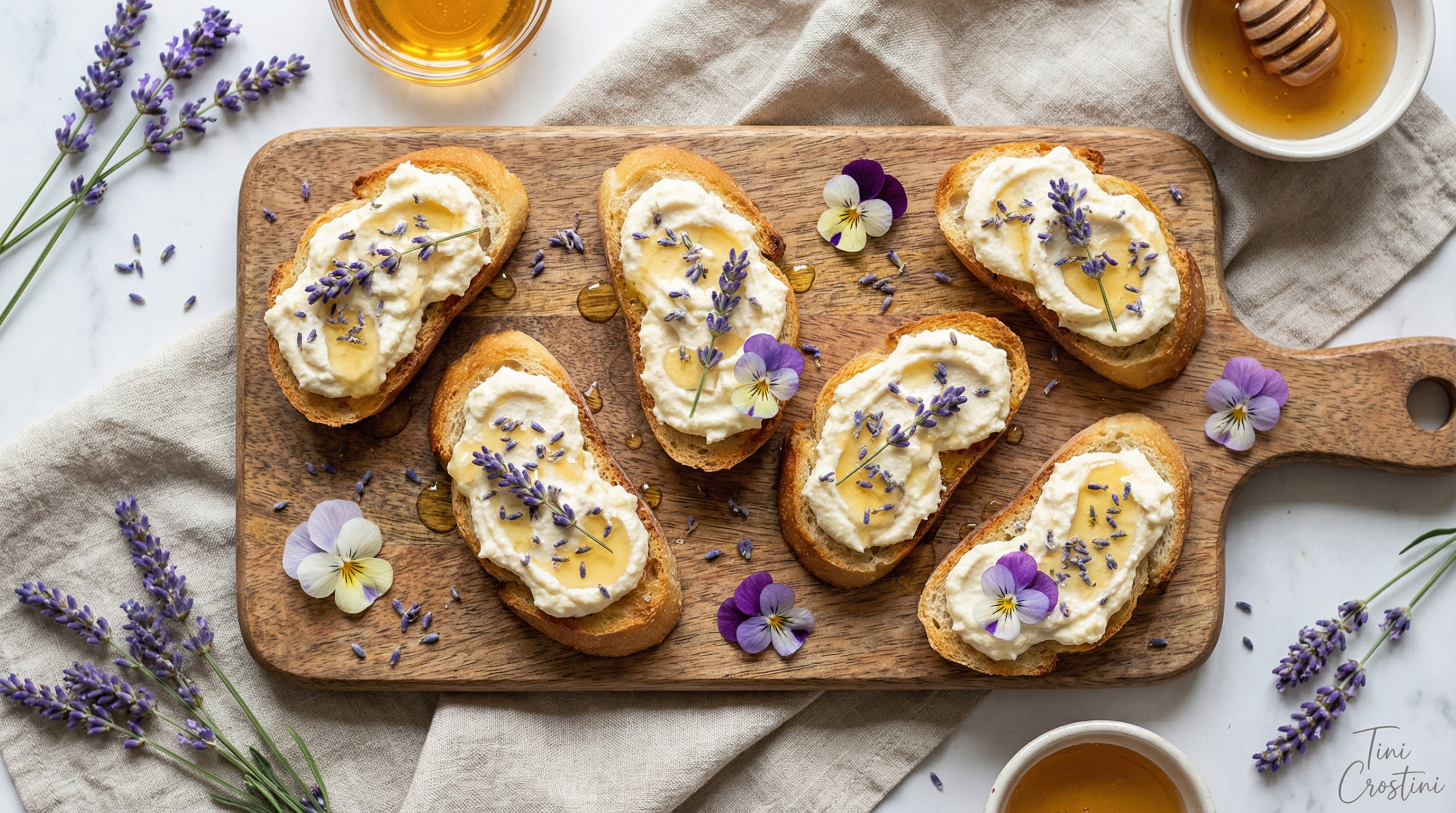Honey-Whipped Ricotta and Lavender Crostini