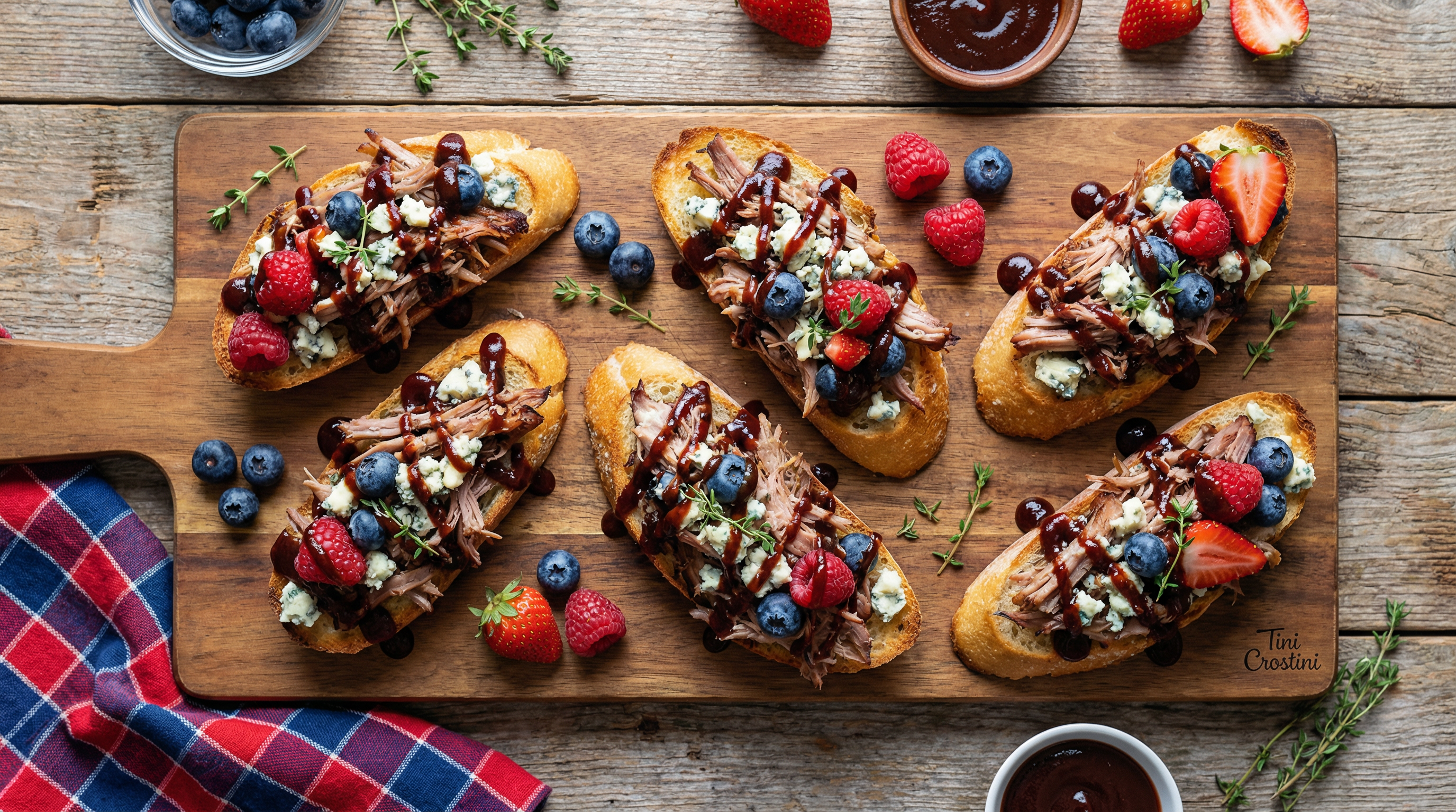 Smoky Blue Cheese & Berry BBQ Crostini