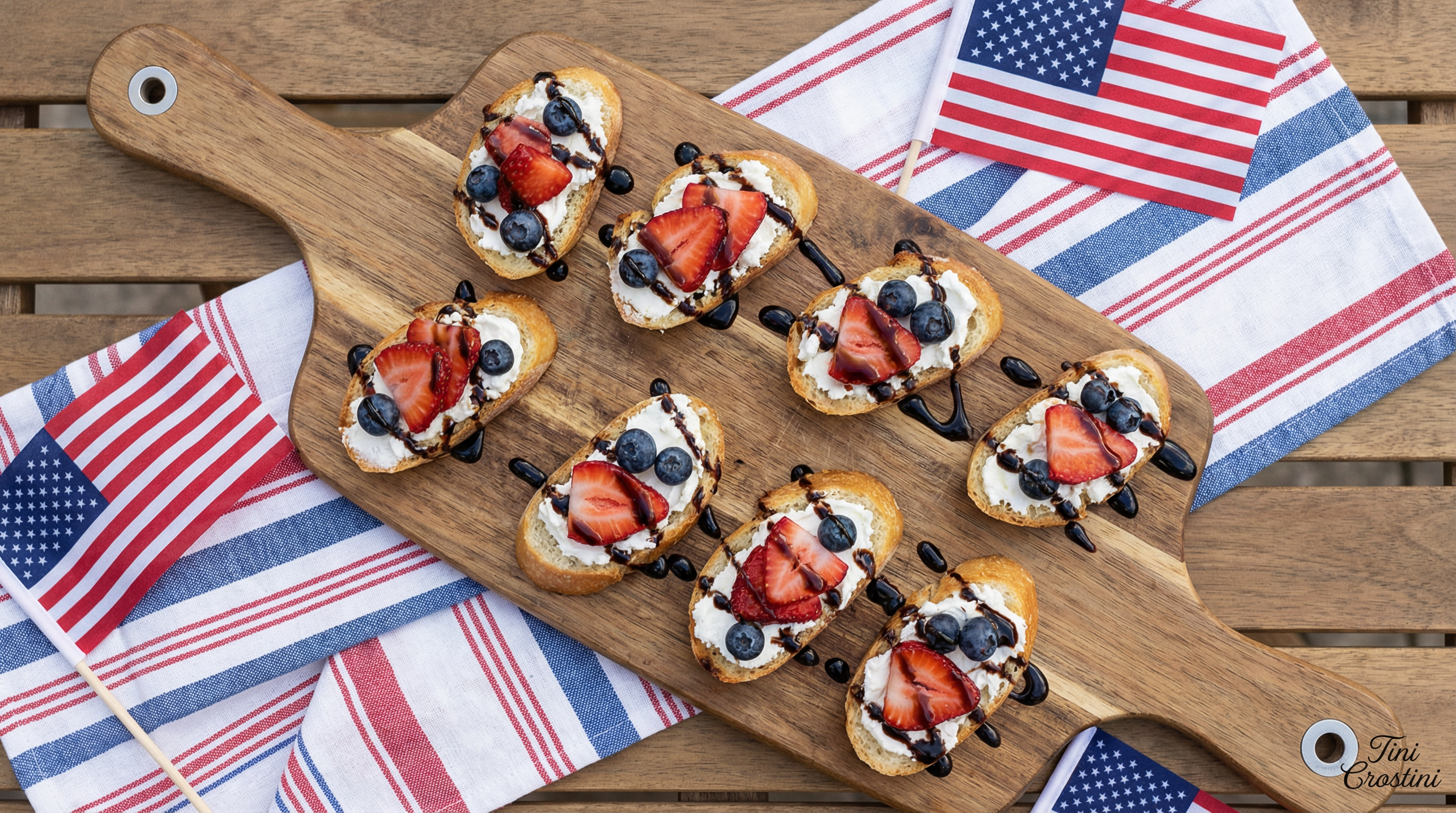 Red, White, and Blue Balsamic Crostini