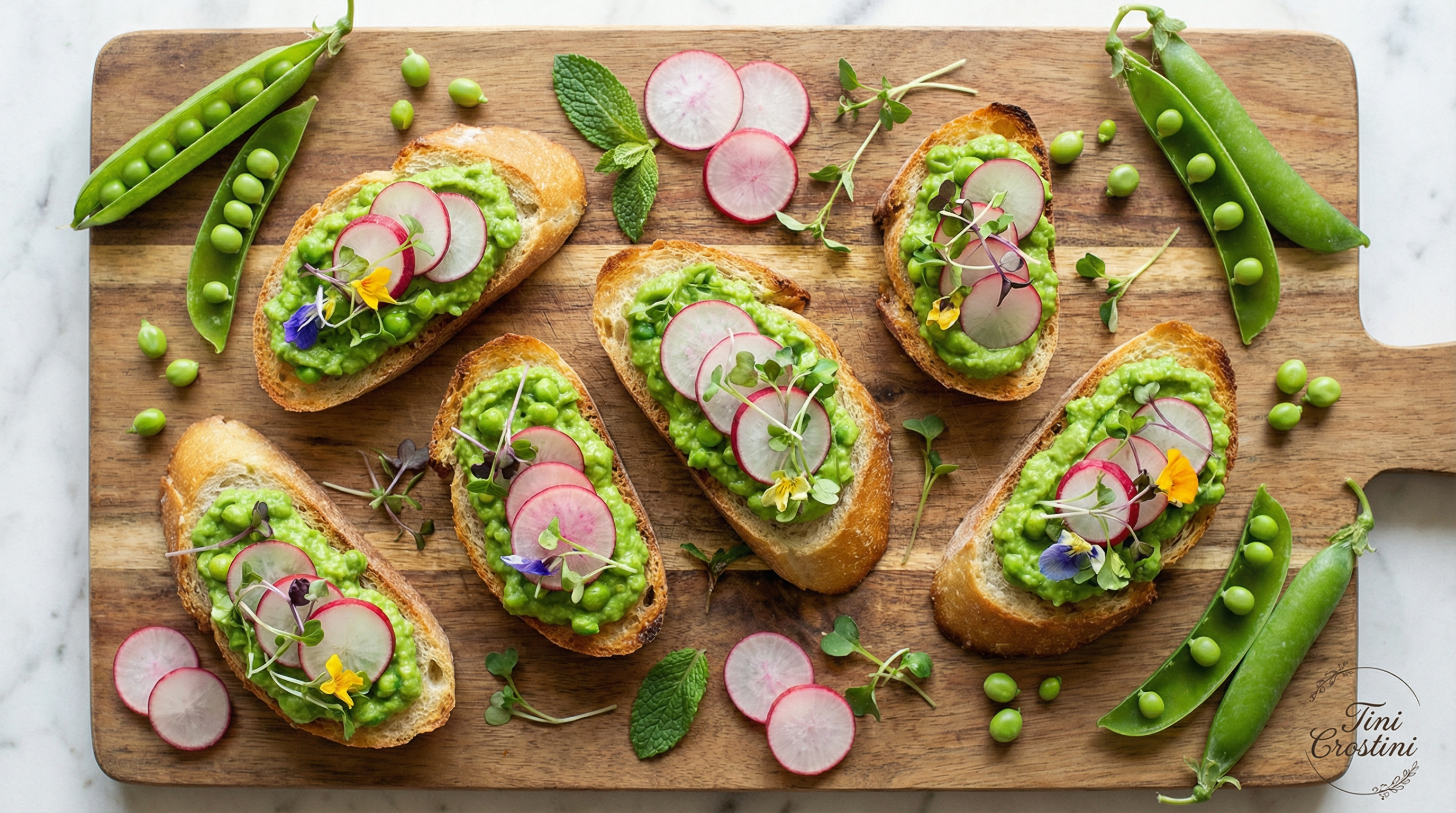 Vibrant Spring Pea and Radish Crostini