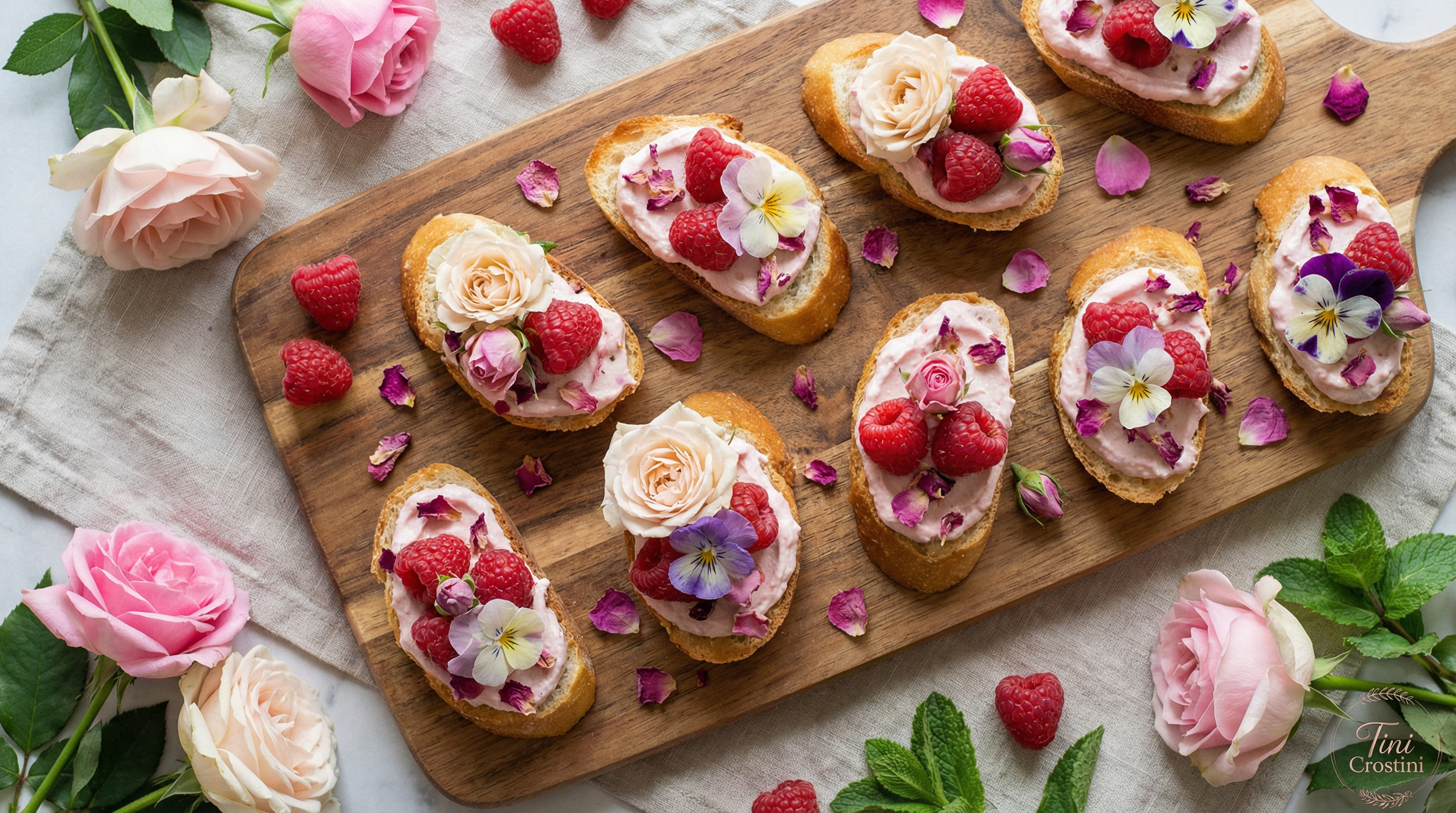 Rosewater Mascarpone and Raspberry Garden Crostini