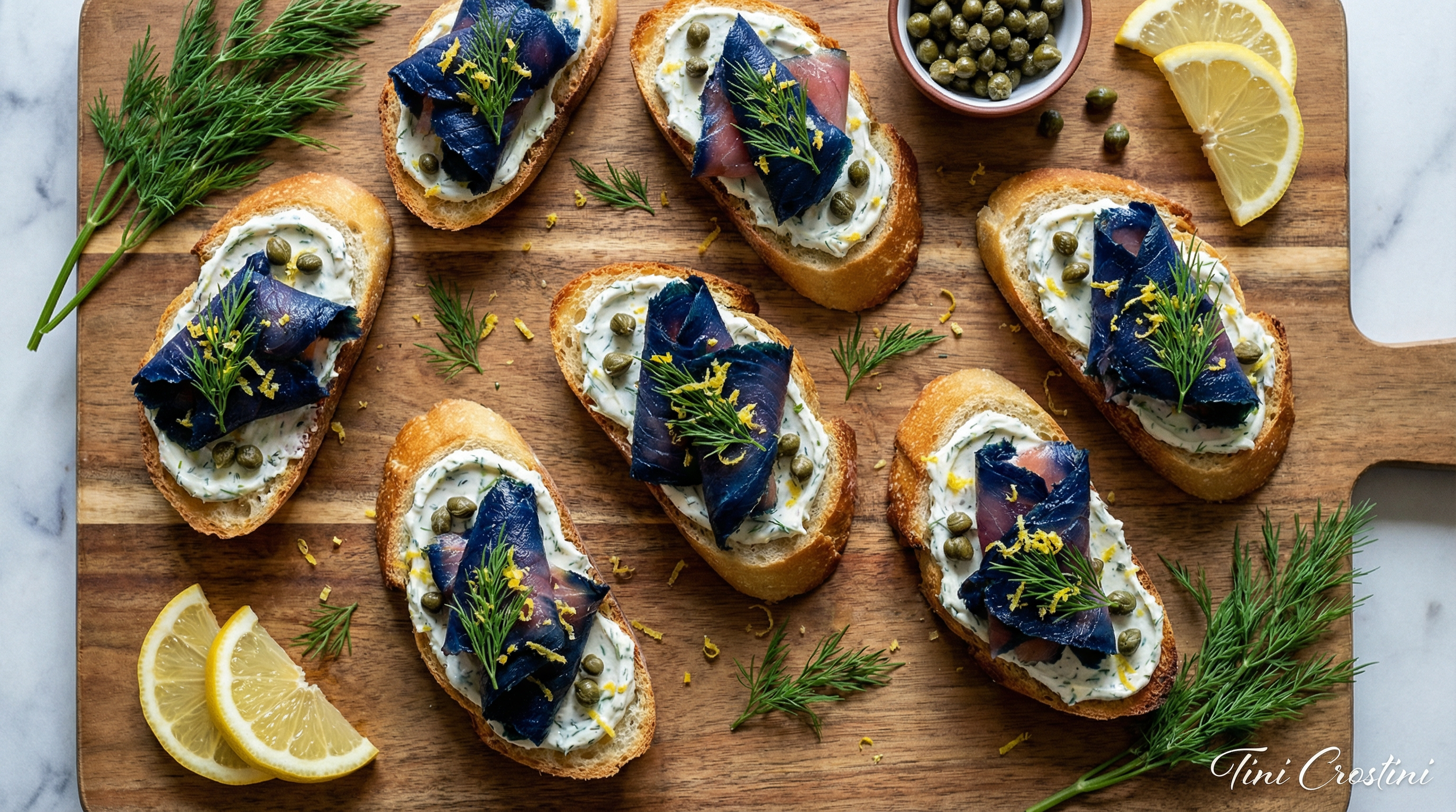 Deep Blue Smoked Salmon and Dill Crostini