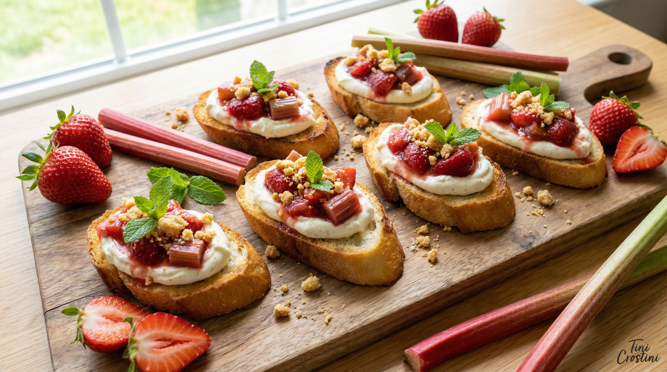 Strawberry Rhubarb Pie Crostini with Vanilla Mascarpone