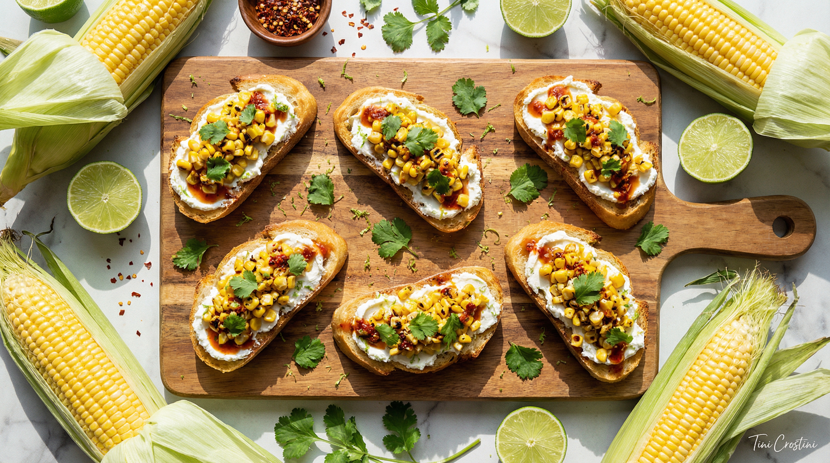 Charred Corn and Chili-Lime Crostini