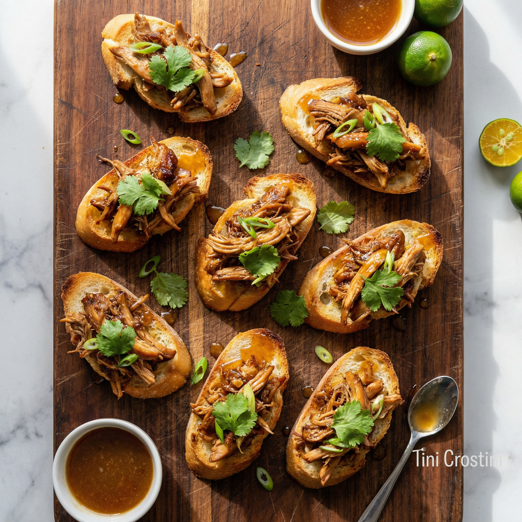 Adobo Chicken Crostini with Calamansi Glaze