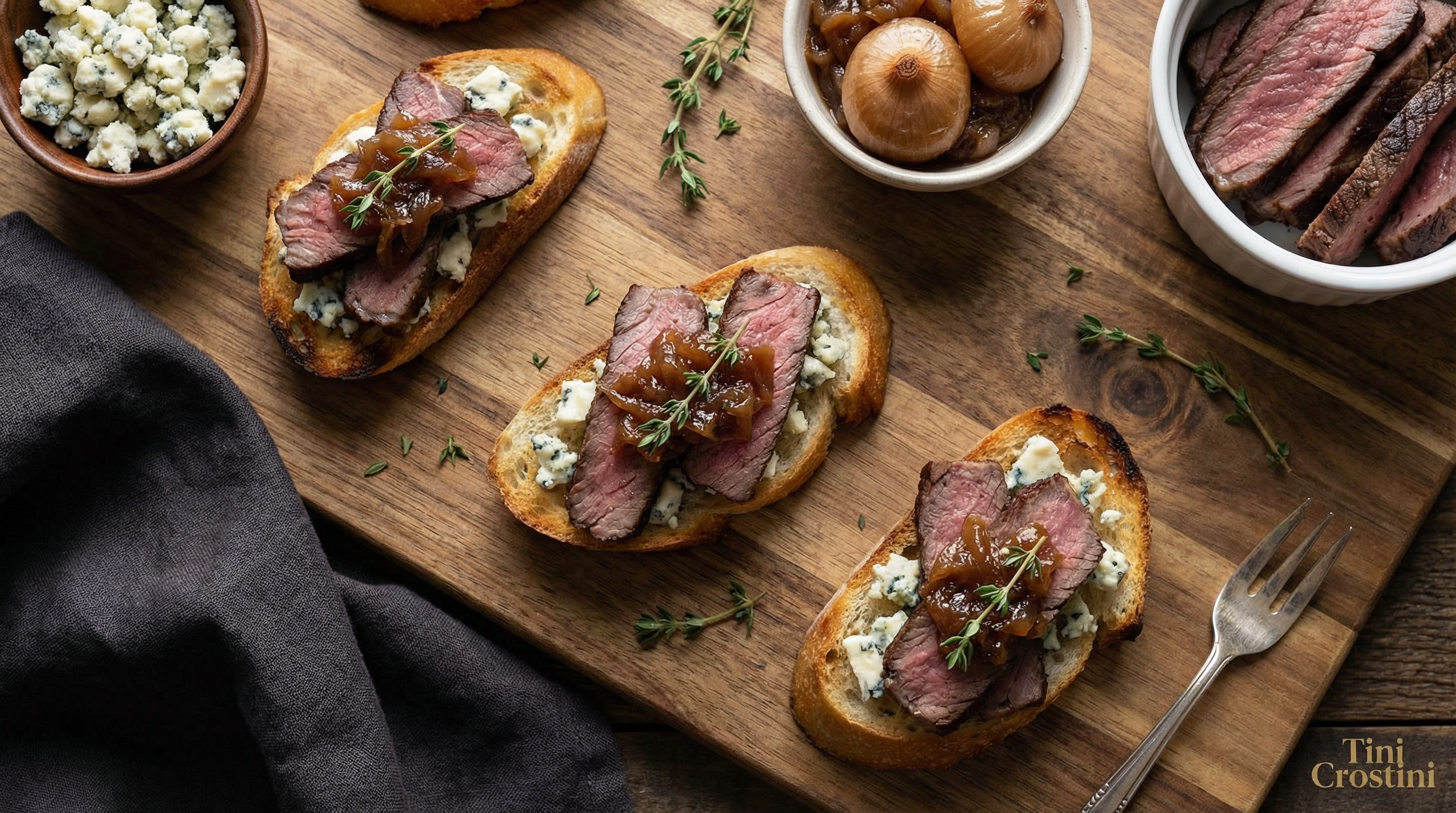 Smoked Steak and Bold Blue Crostini