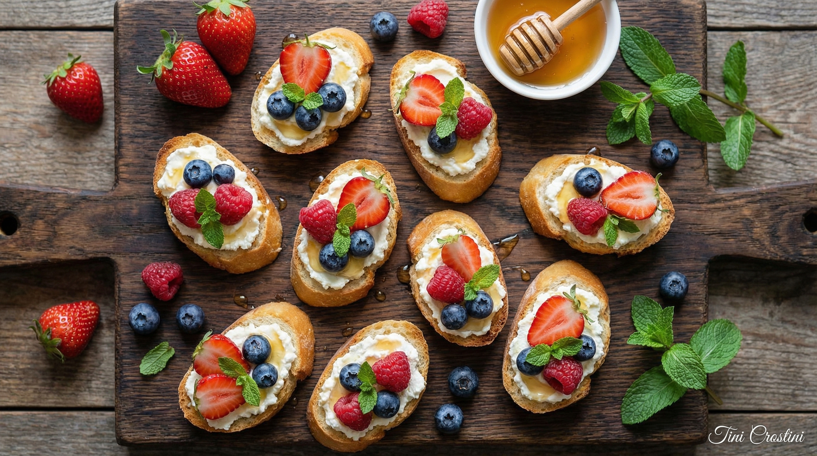 Celebration Berry Ricotta and Honey Crostini