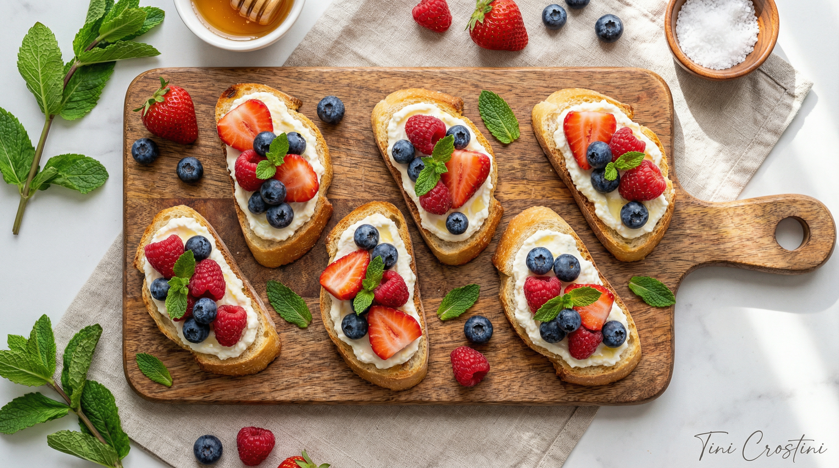 Summer Berry Ricotta Mint Crostini