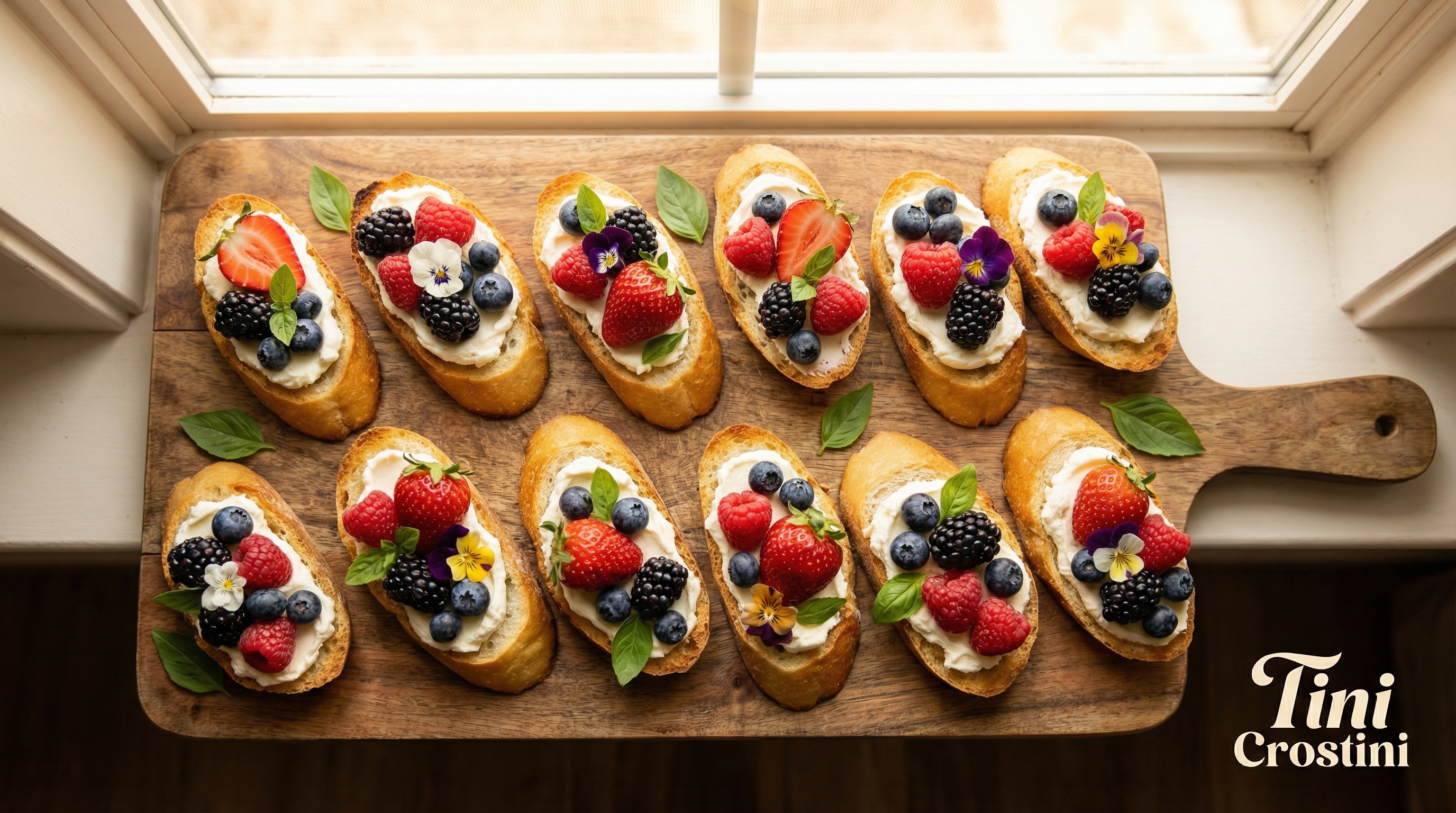Summer Solstice Berry Basil Crostini