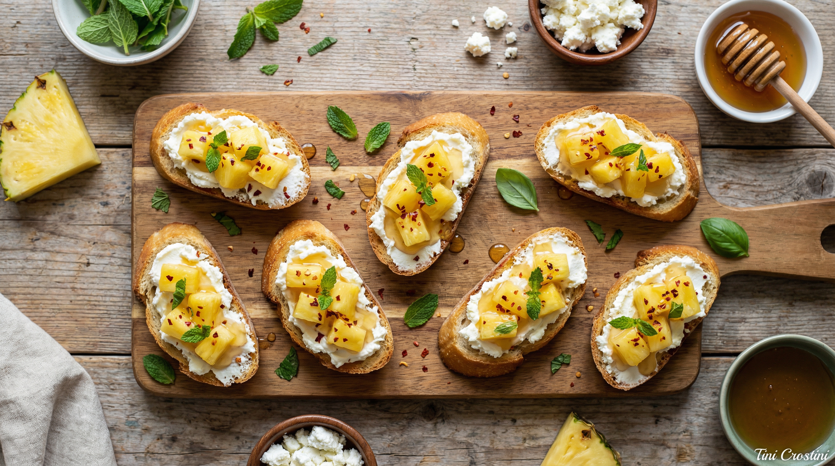 Tropical Pineapple & Goat Cheese Crostini