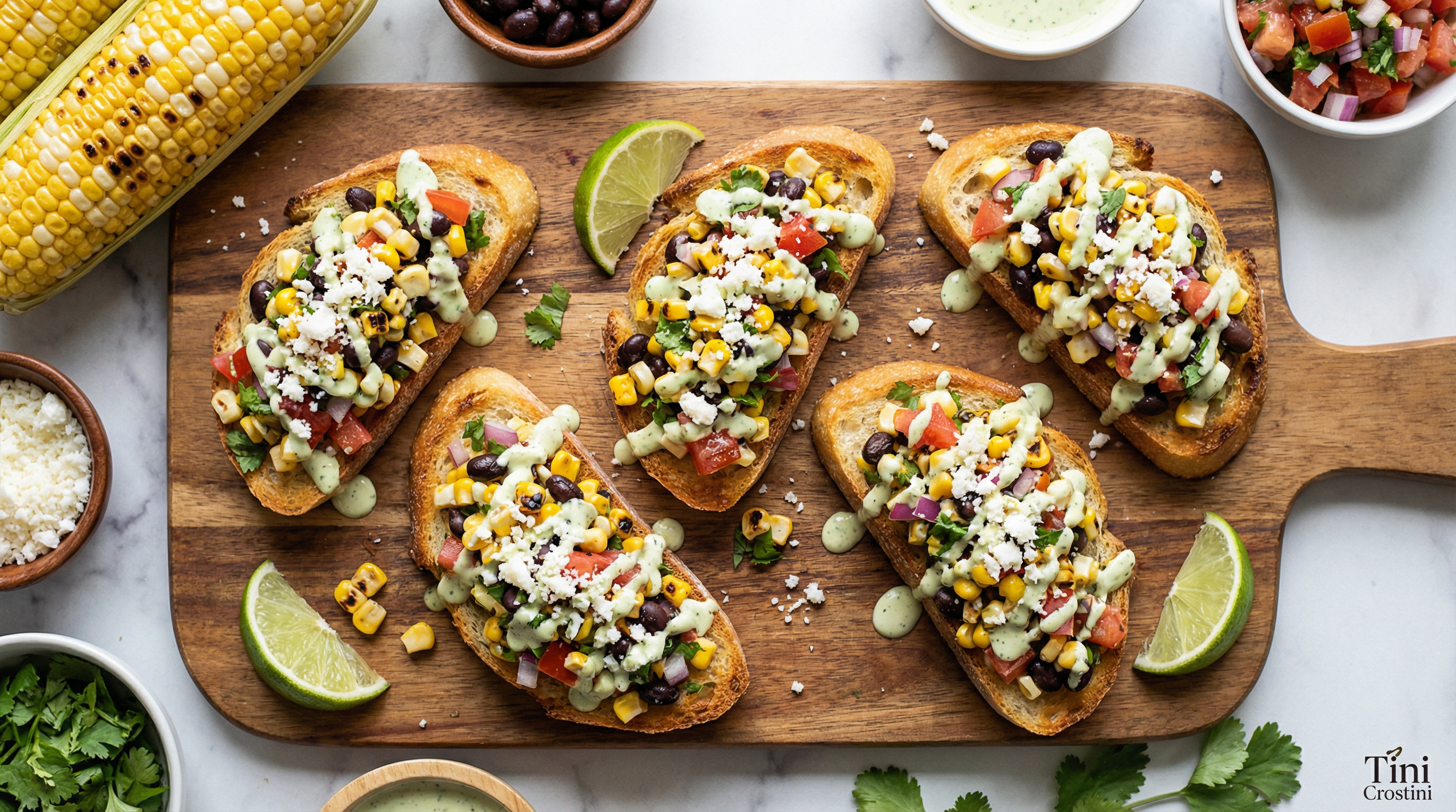 Smoky Summer Corn and Cotija Crostini