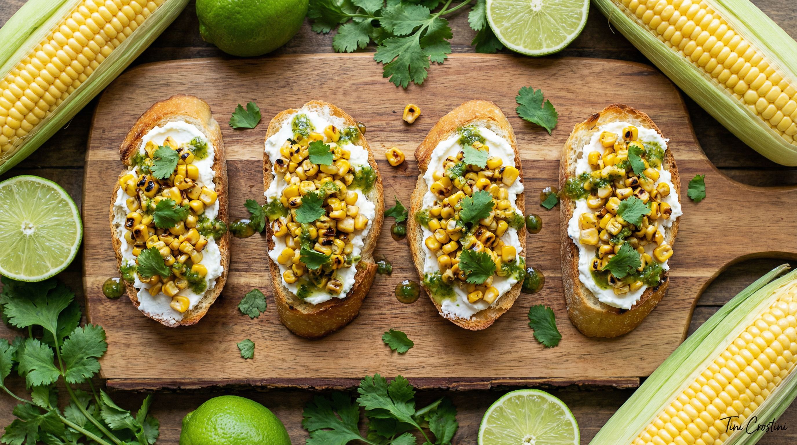 Grilled Corn and Chili-Lime Crostini