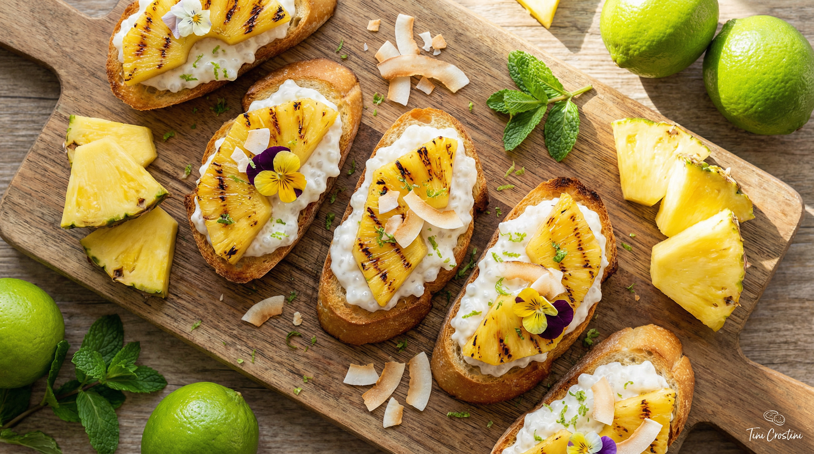 Coconut Tapioca Dream Crostini with Grilled Pineapple