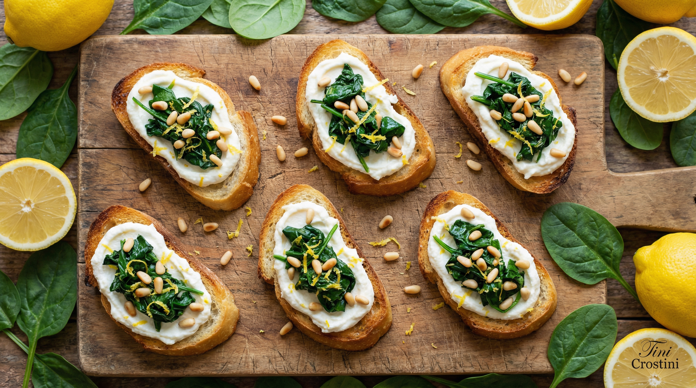 Lemon-Ricotta and Fresh Spinach Crostini
