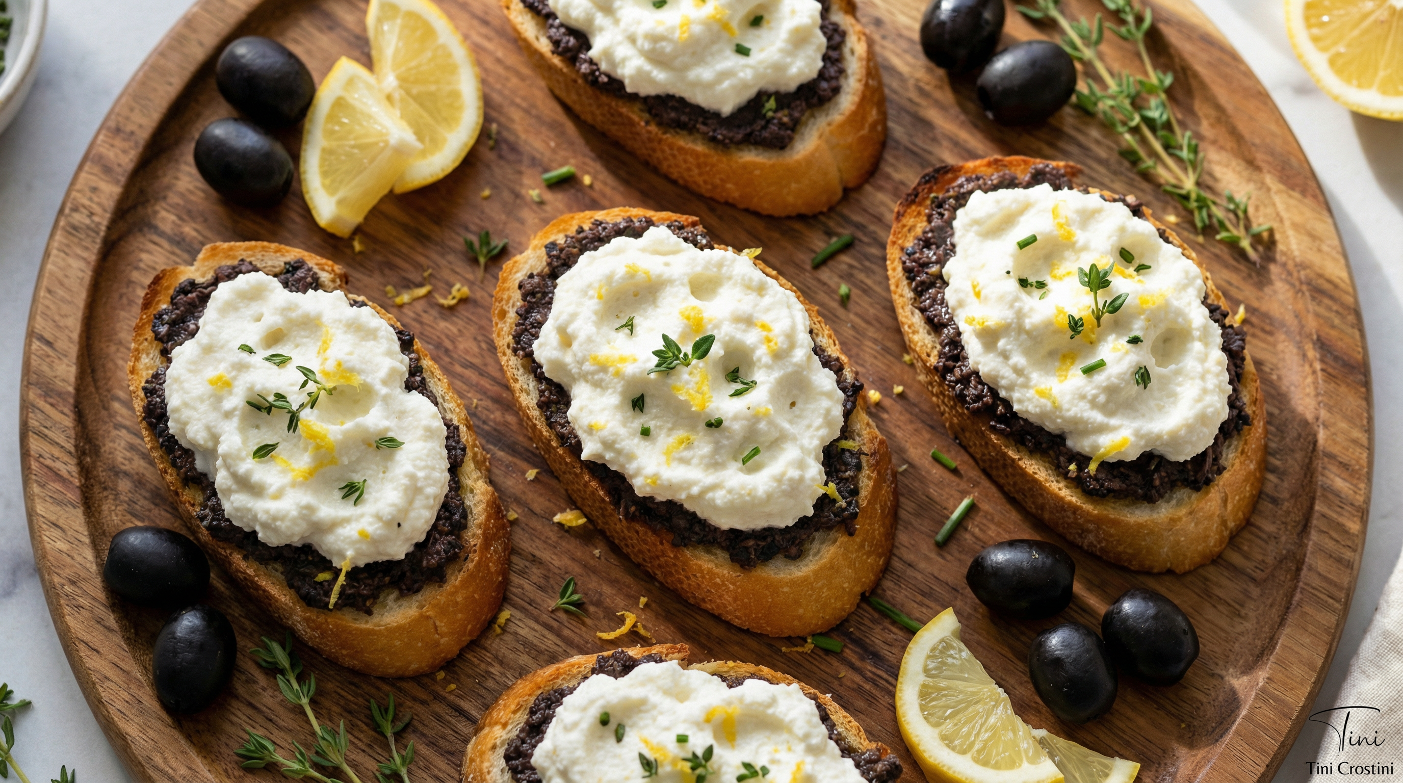 Lunar Landing Black Olive and Ricotta Crostini