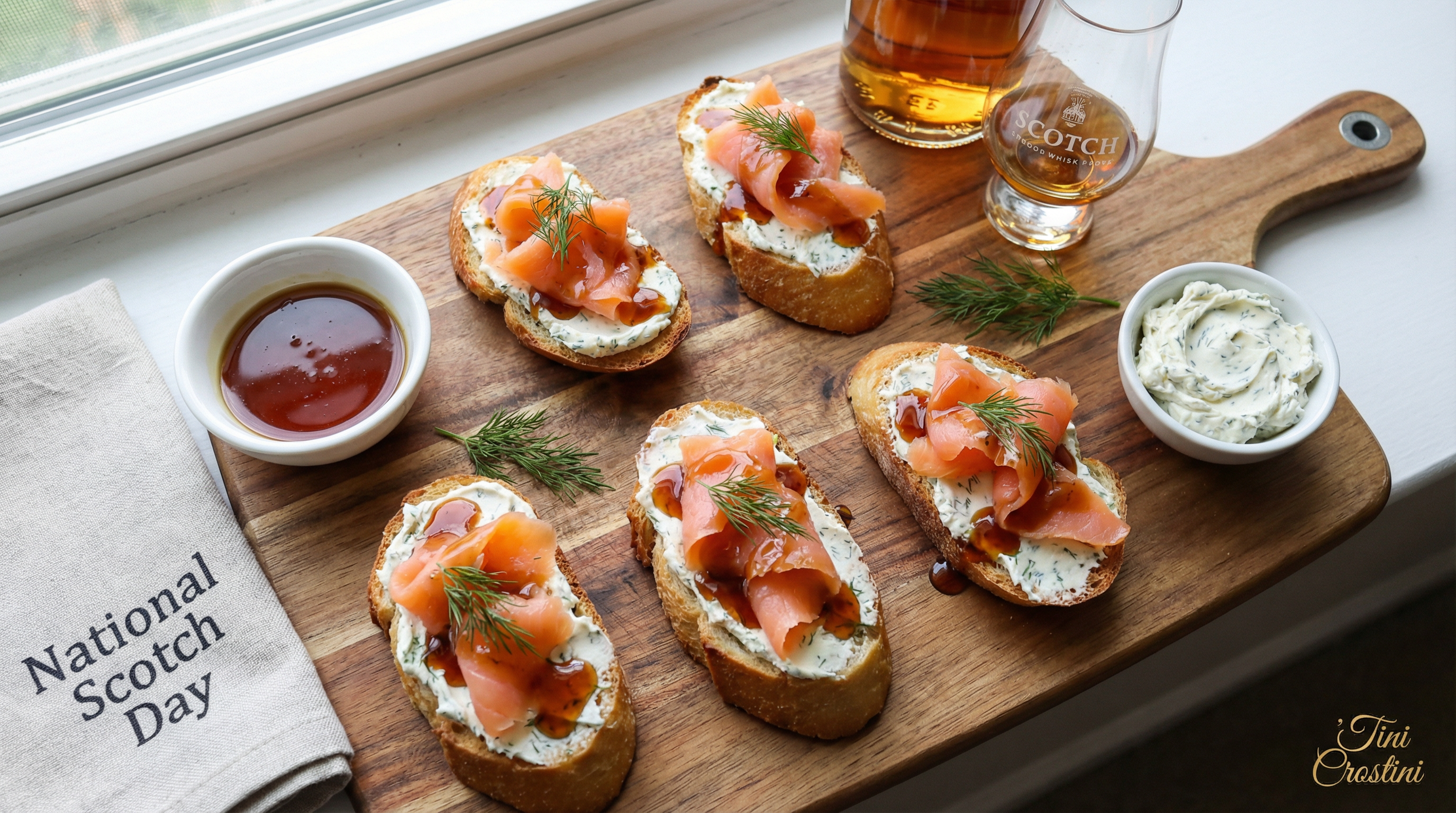 Smoked Salmon & Scotch-Honey Glaze Crostini