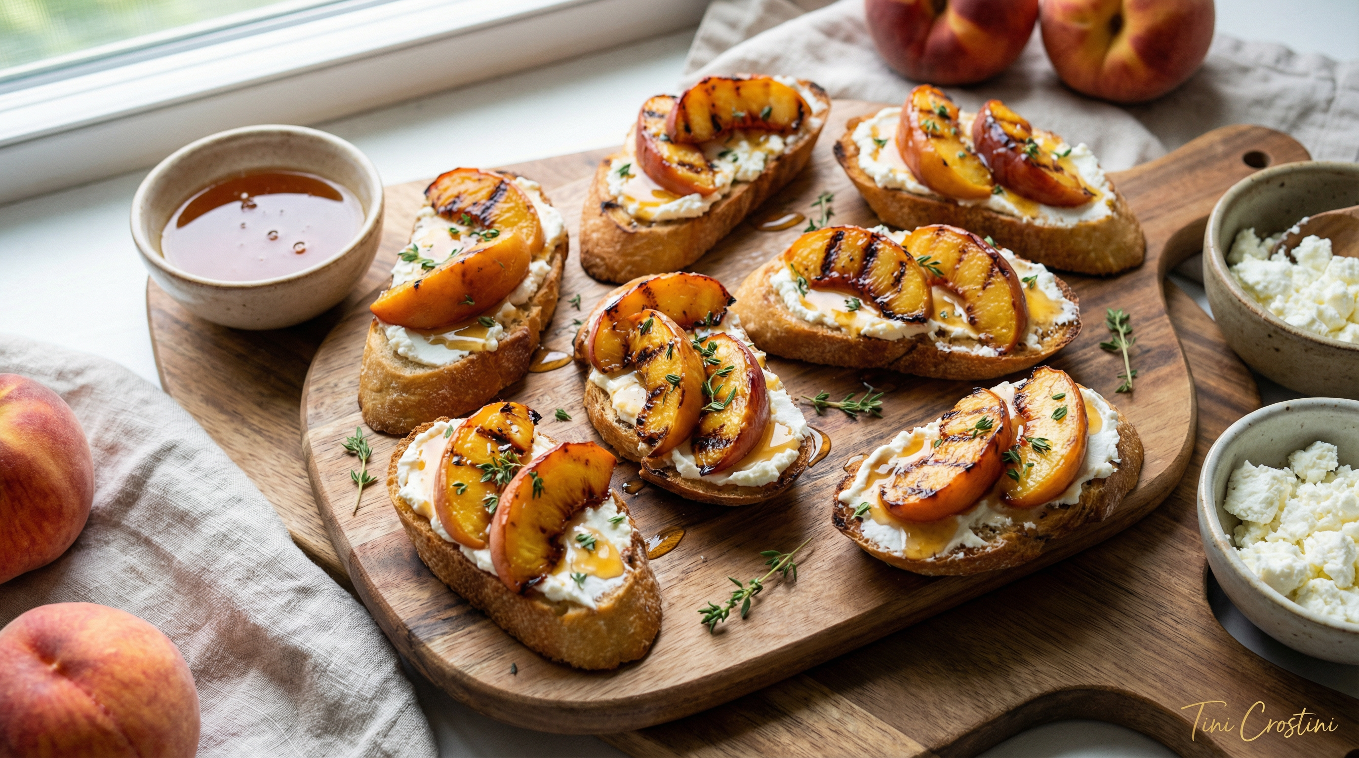 Grilled Peach and Hot Honey Crostini