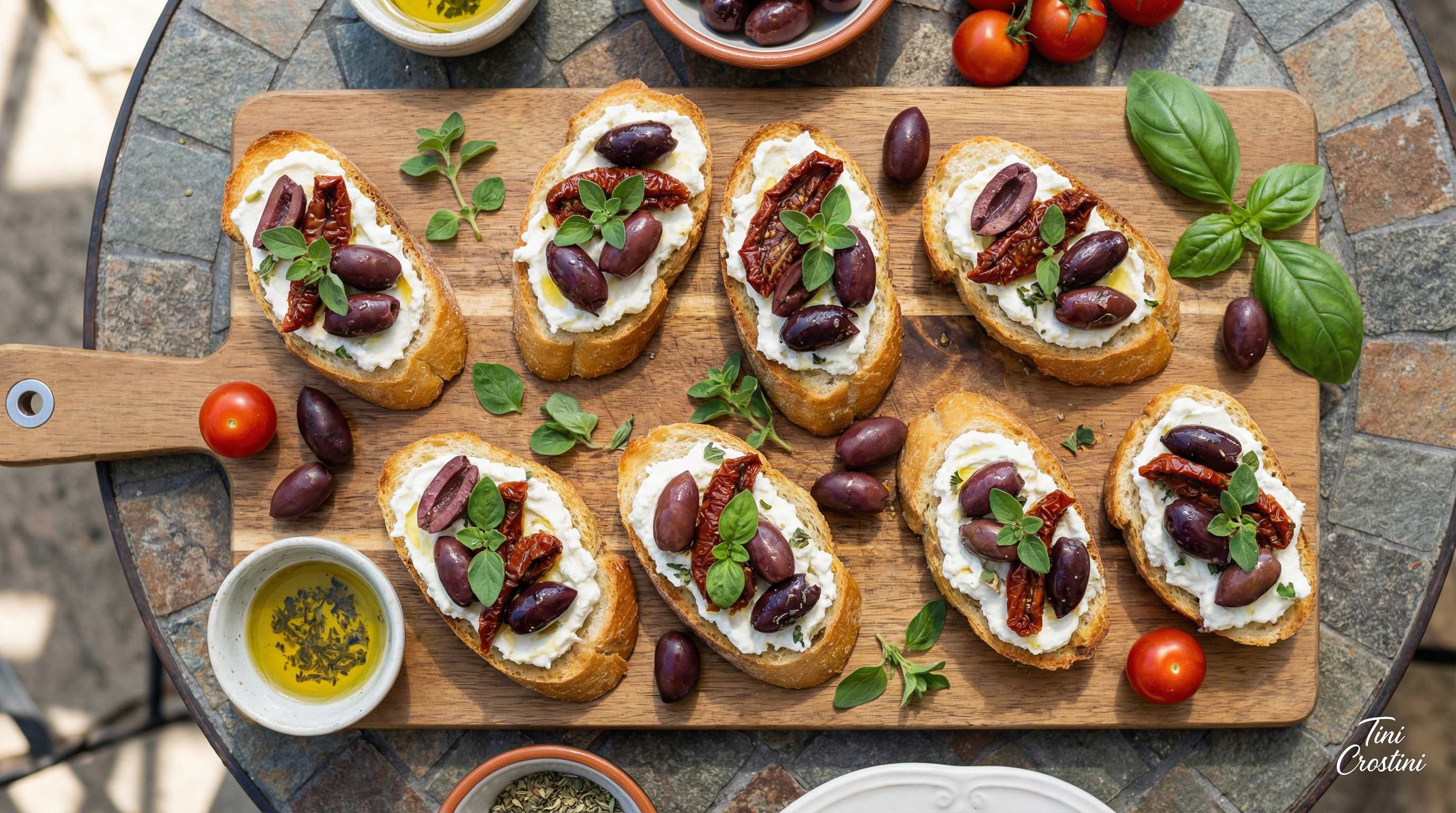 Mediterranean Summer Feta & Olive Crostini