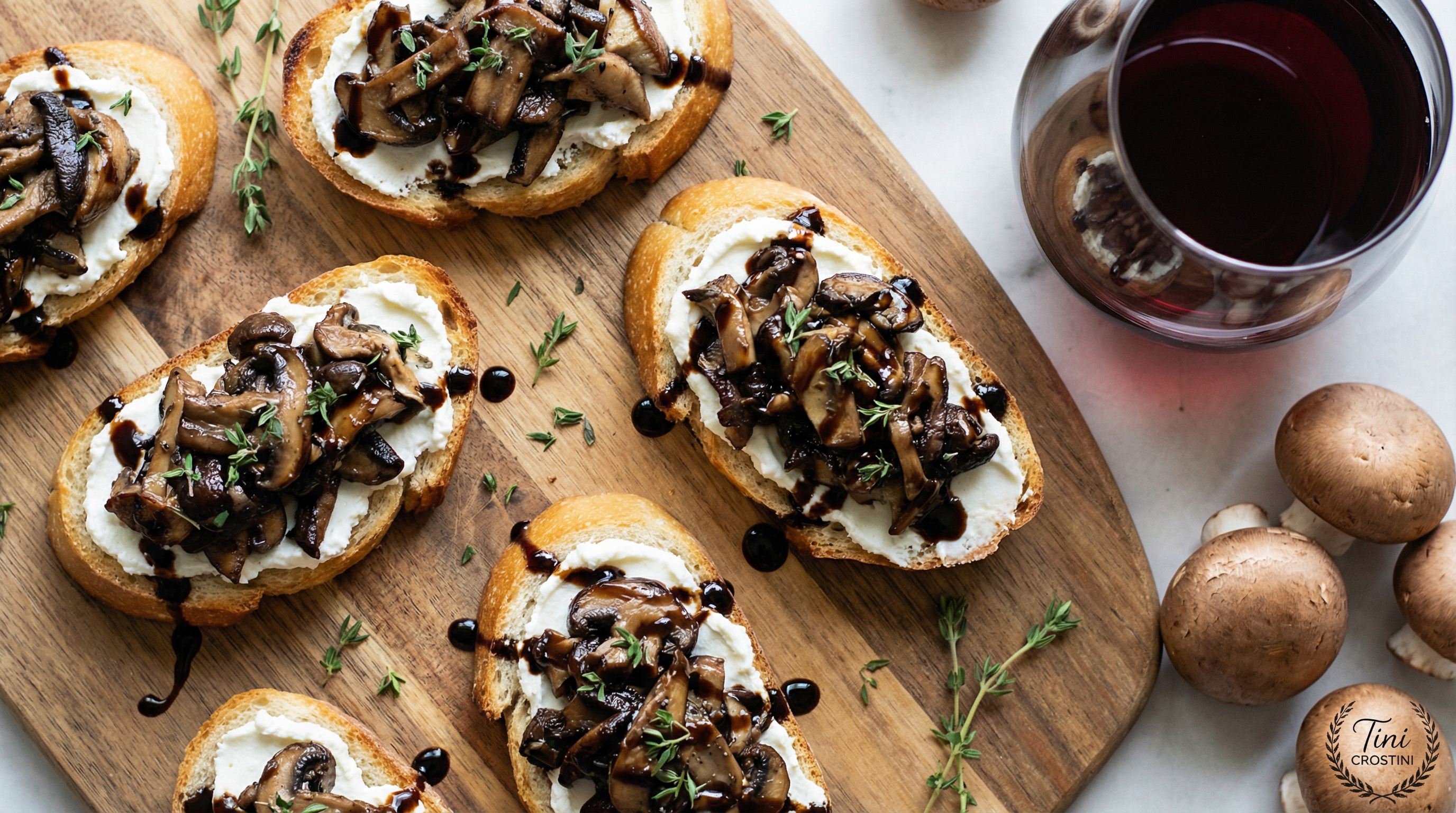 Earthy Mushroom & Goat Cheese Pinot Crostini