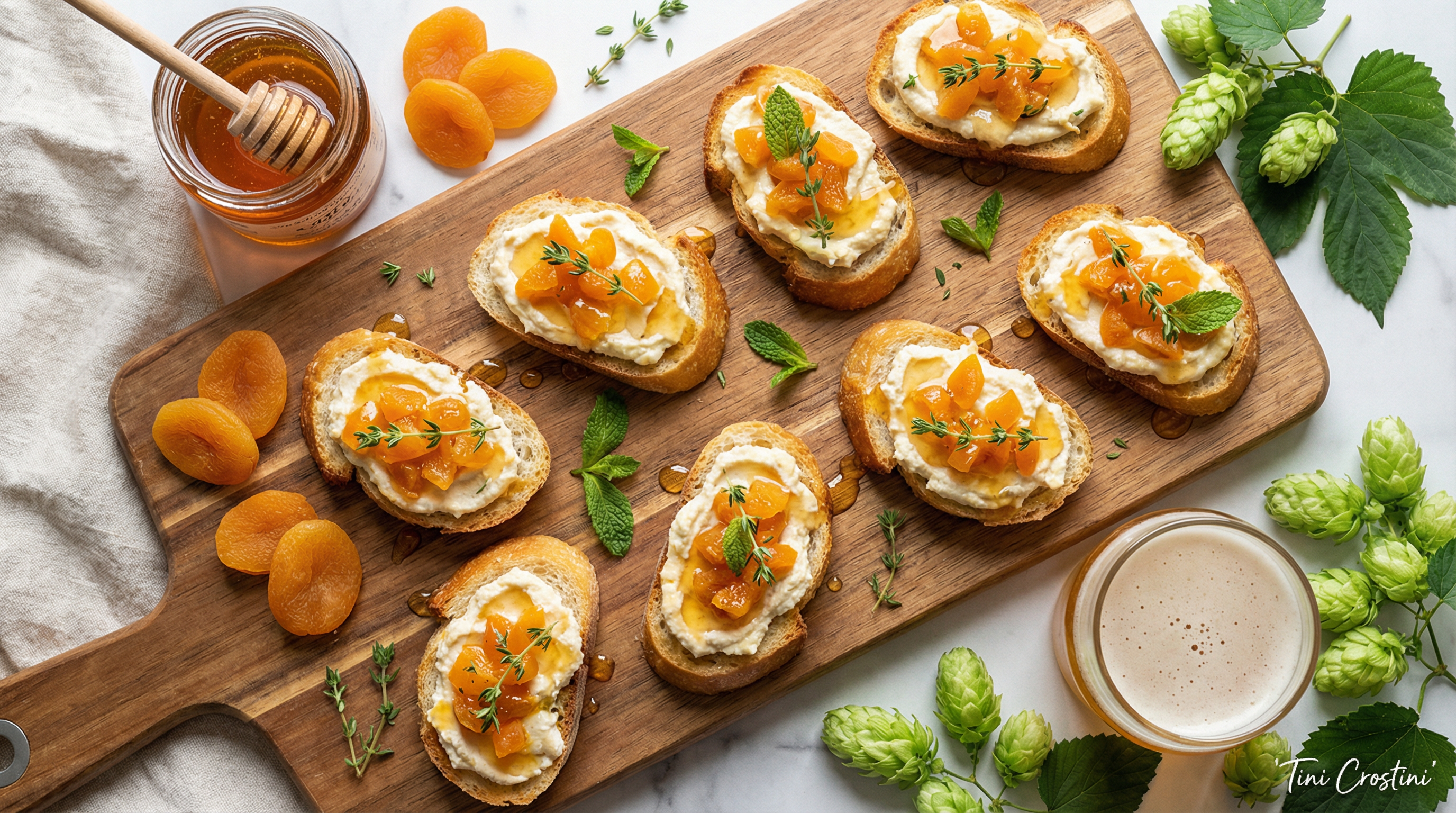 Hazy Hop & Apricot Ricotta Crostini