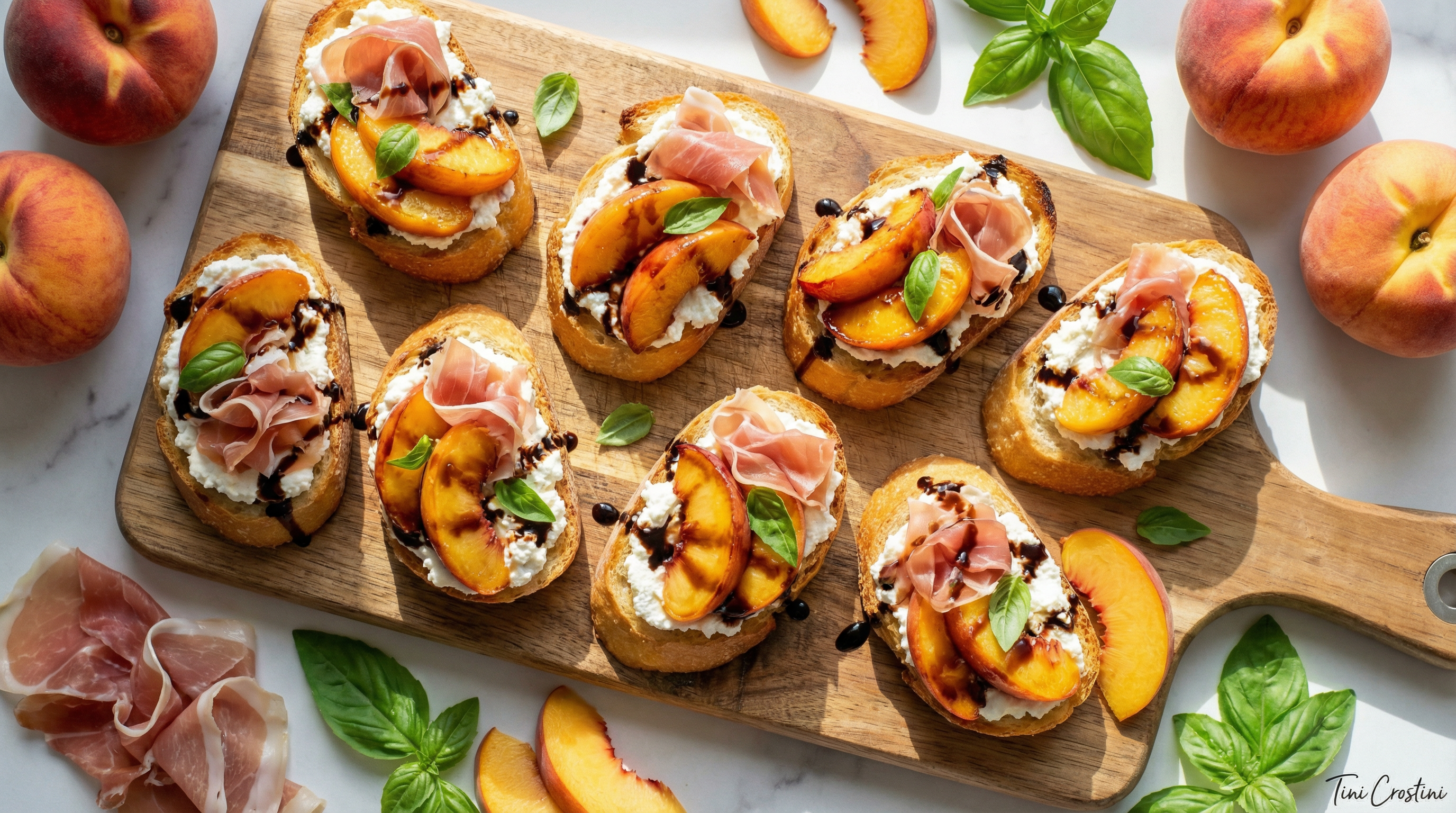 Sweet Peach Prosciutto Balsamic Crostini