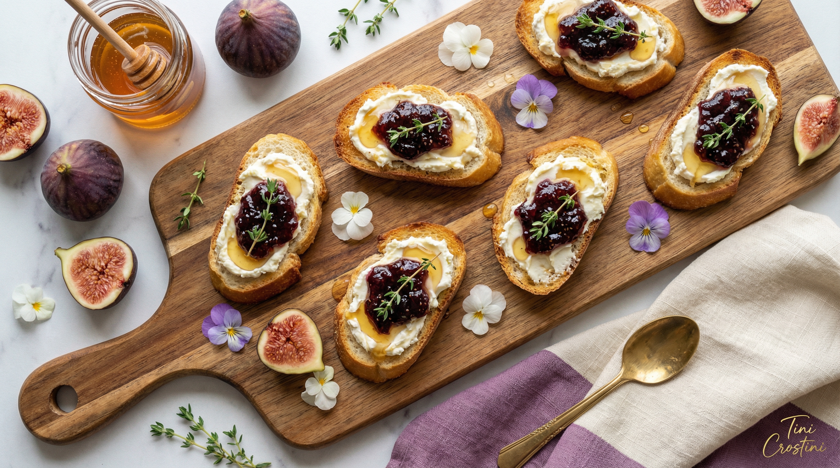 Suffragette Fig, Goat Cheese, and Honey Crostini