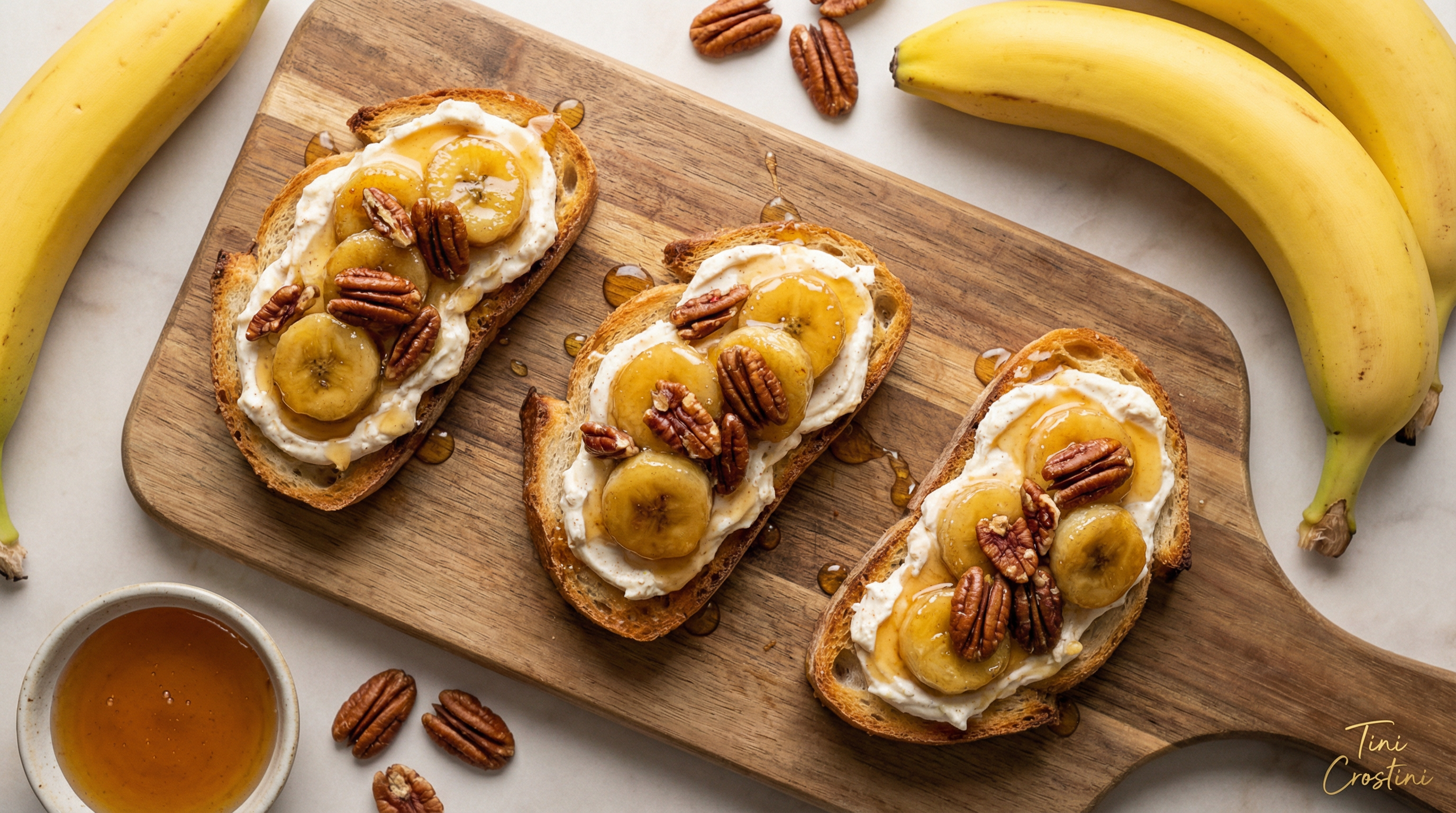 Caramelized Banana and Spiced Pecan Crostini
