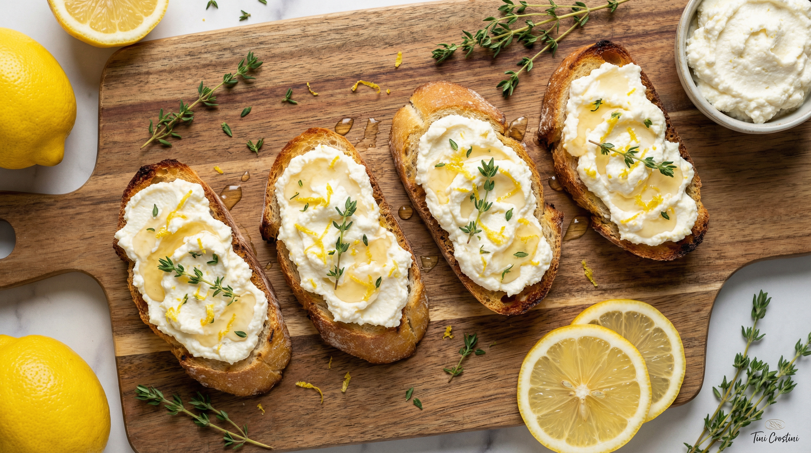 Lemon-Kissed Ricotta & Thyme Crostini