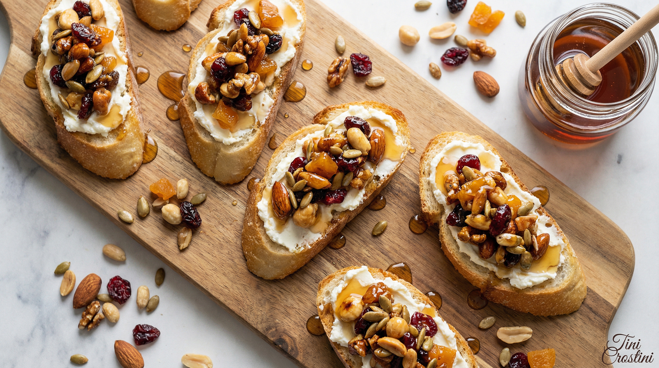 Maple-Glazed Trail Mix Crostini