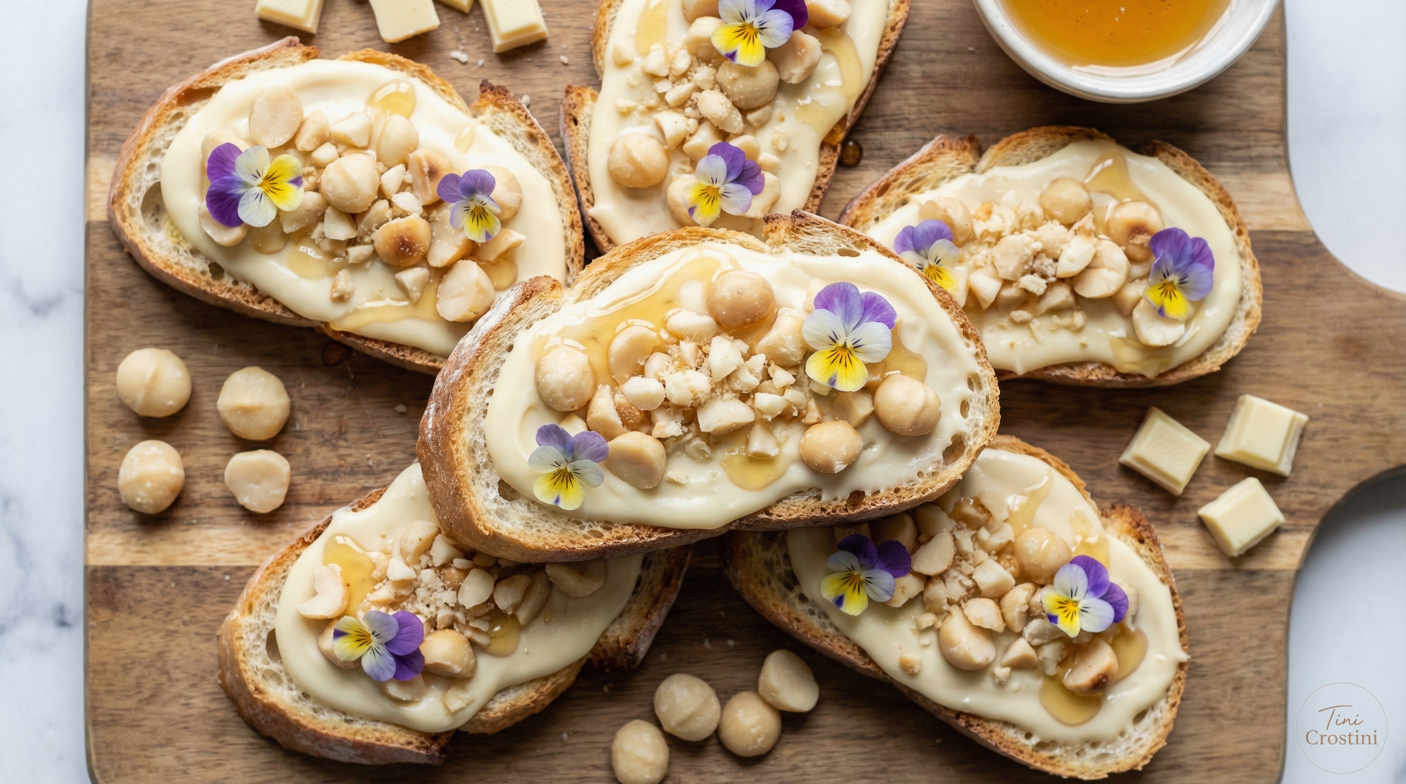 White Chocolate Macadamia Nut Dream Crostini