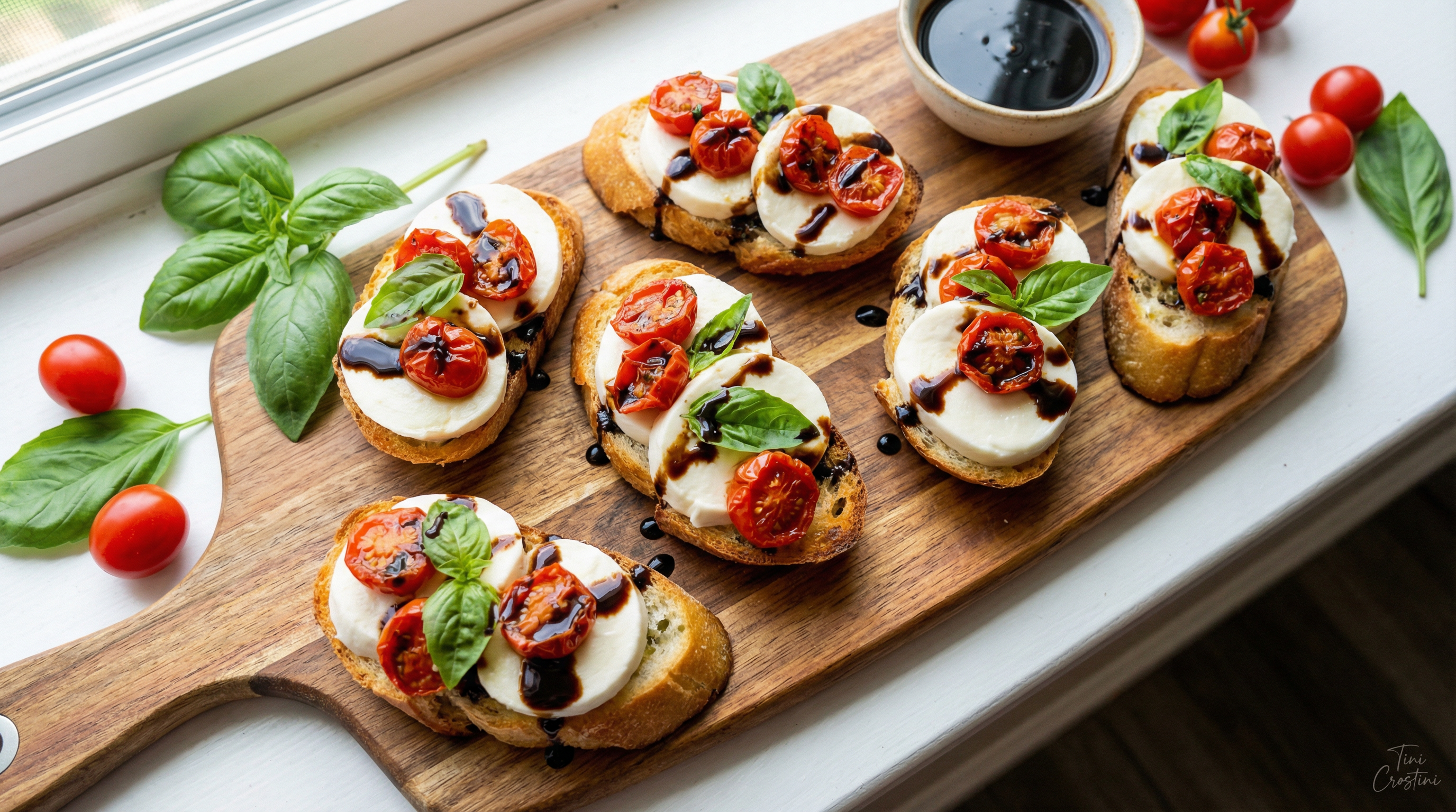 Caprese Pizza Crostini with Balsamic Glaze