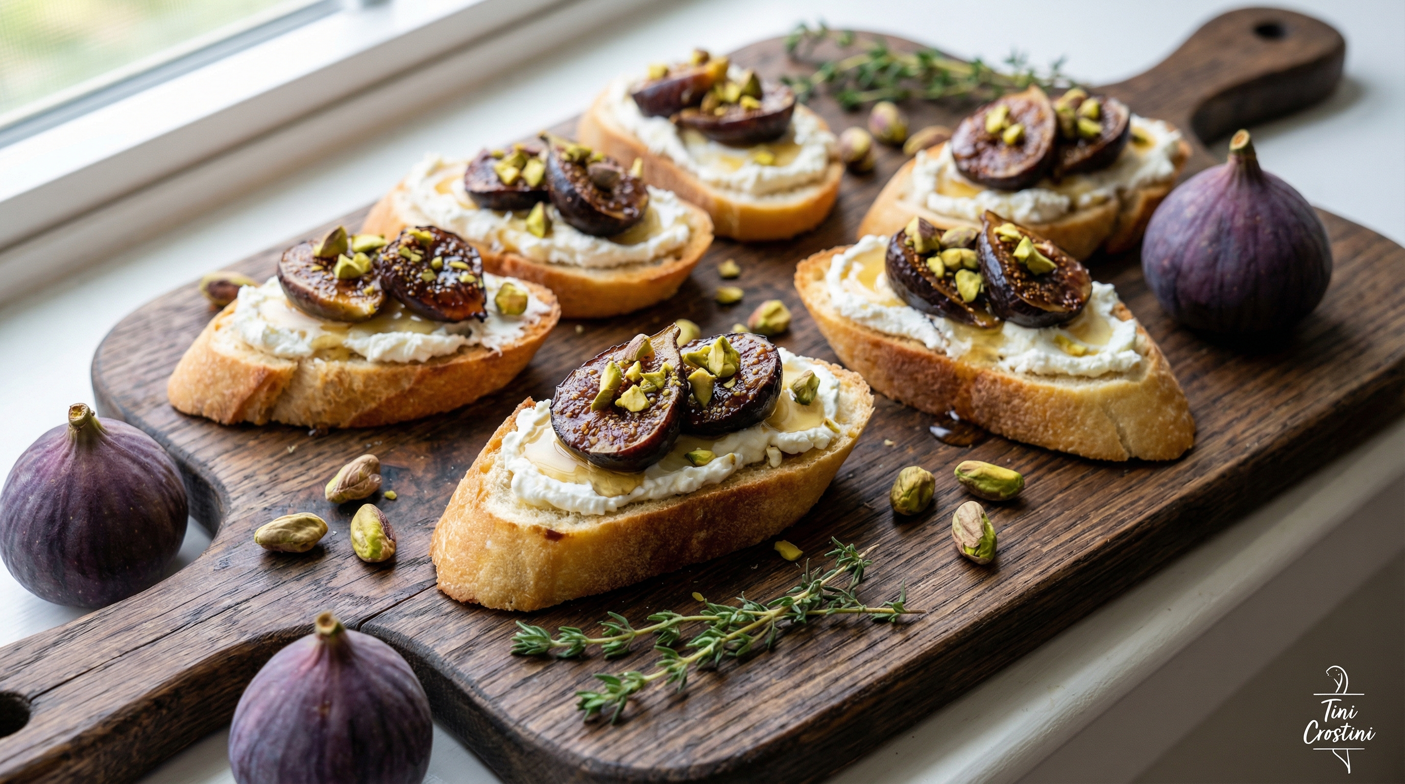 Honeyed Fig and Pistachio Goat Cheese Crostini