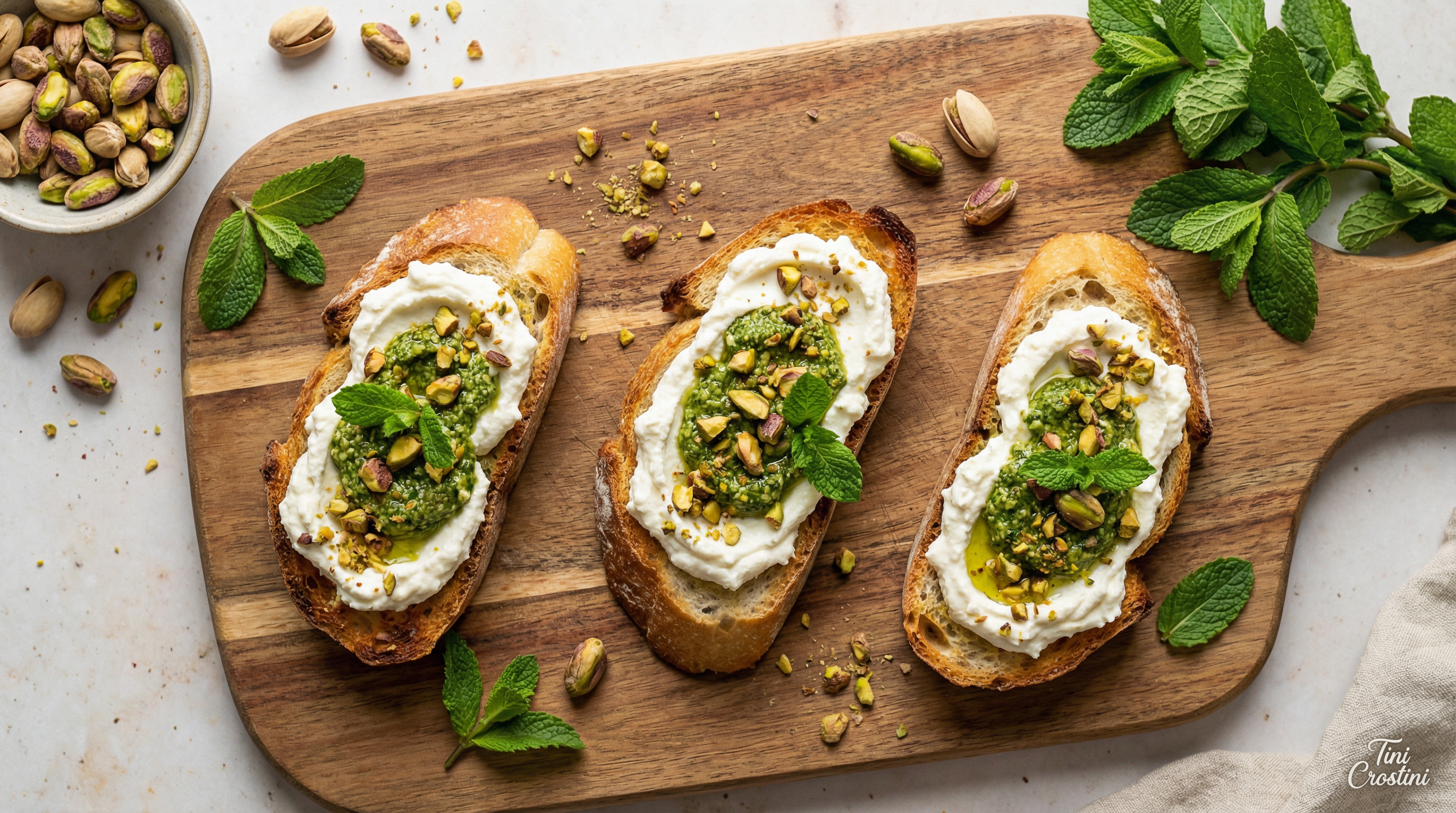 Peaceful Pistachio & Whipped Feta Crostini