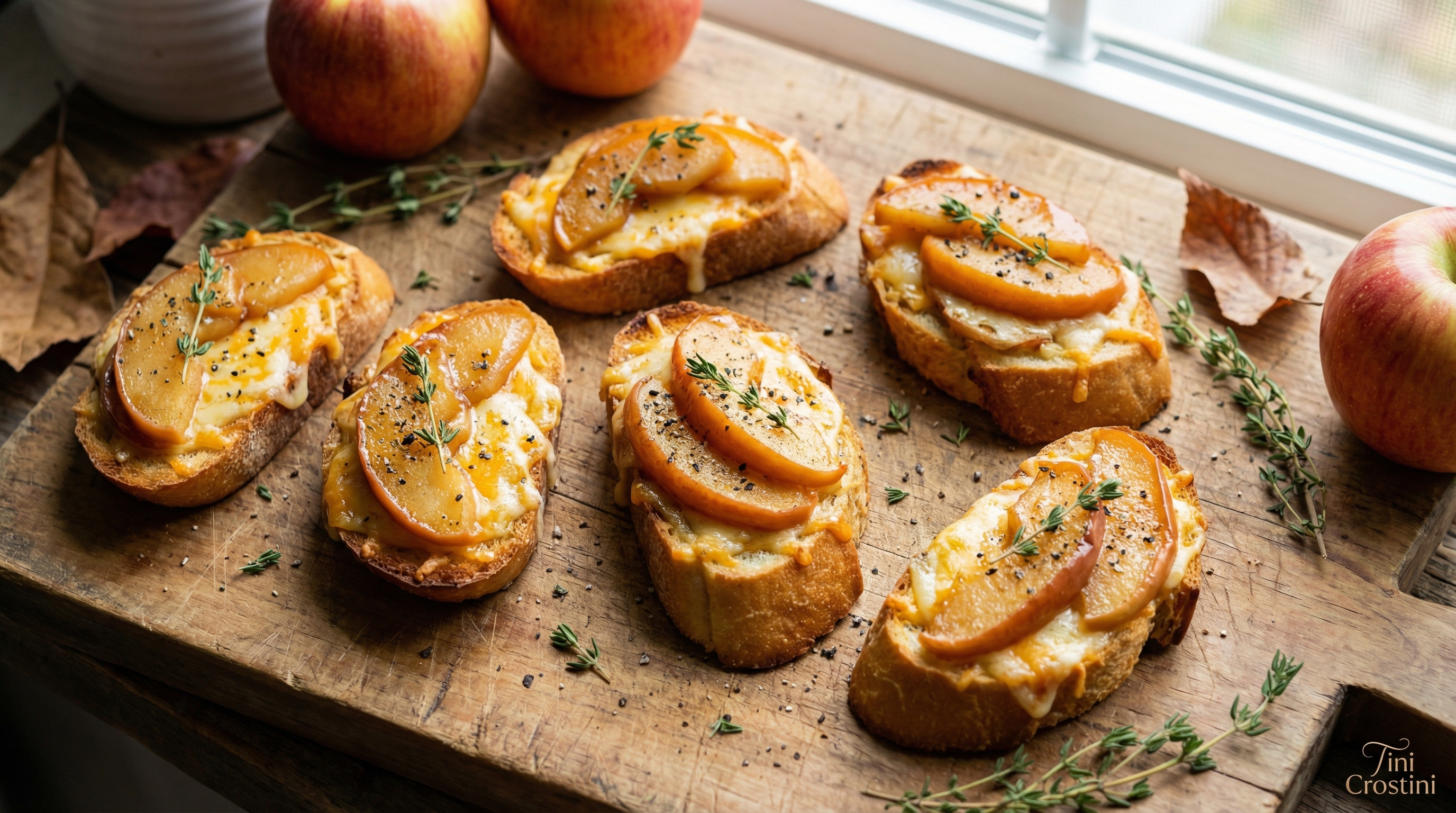 Caramelized Apple and Sharp Cheddar Crostini