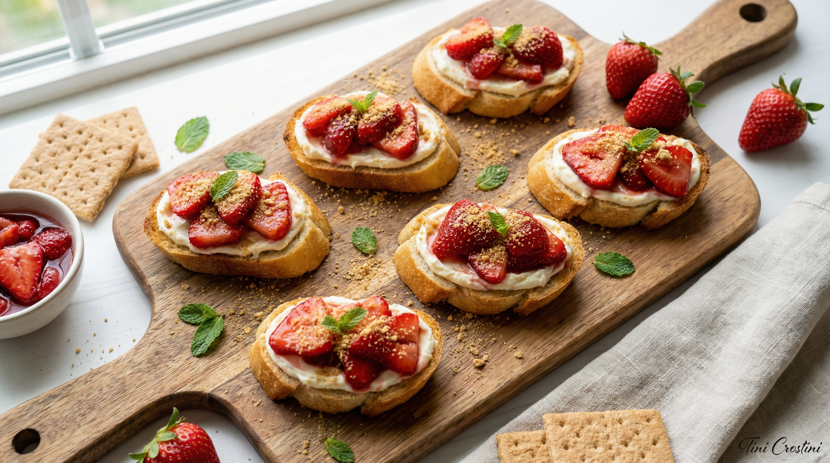 Strawberry Mascarpone Cream Pie Crostini