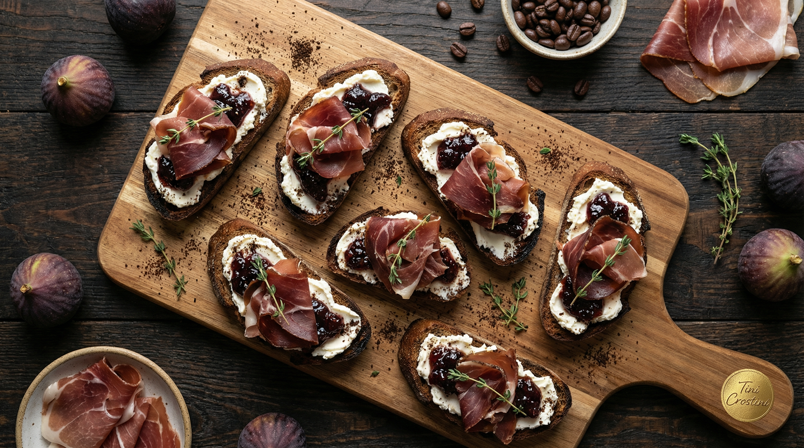 Espresso-Rubbed Prosciutto and Fig Crostini