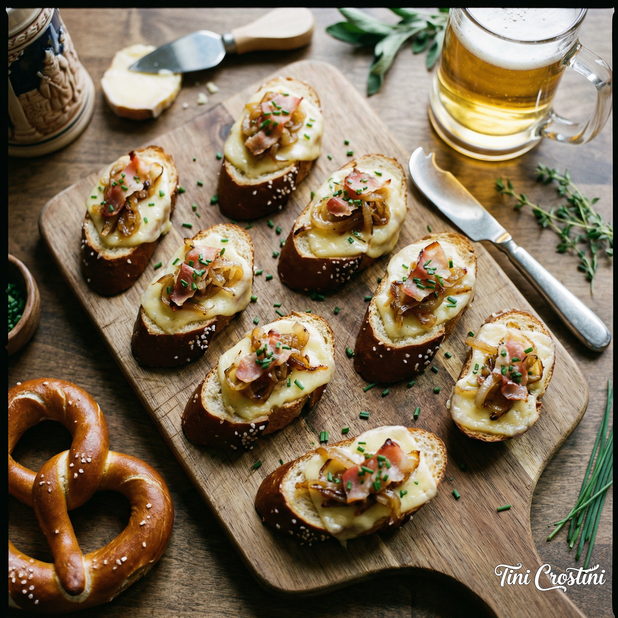 Bavarian Beer Cheese Pretzel Crostini