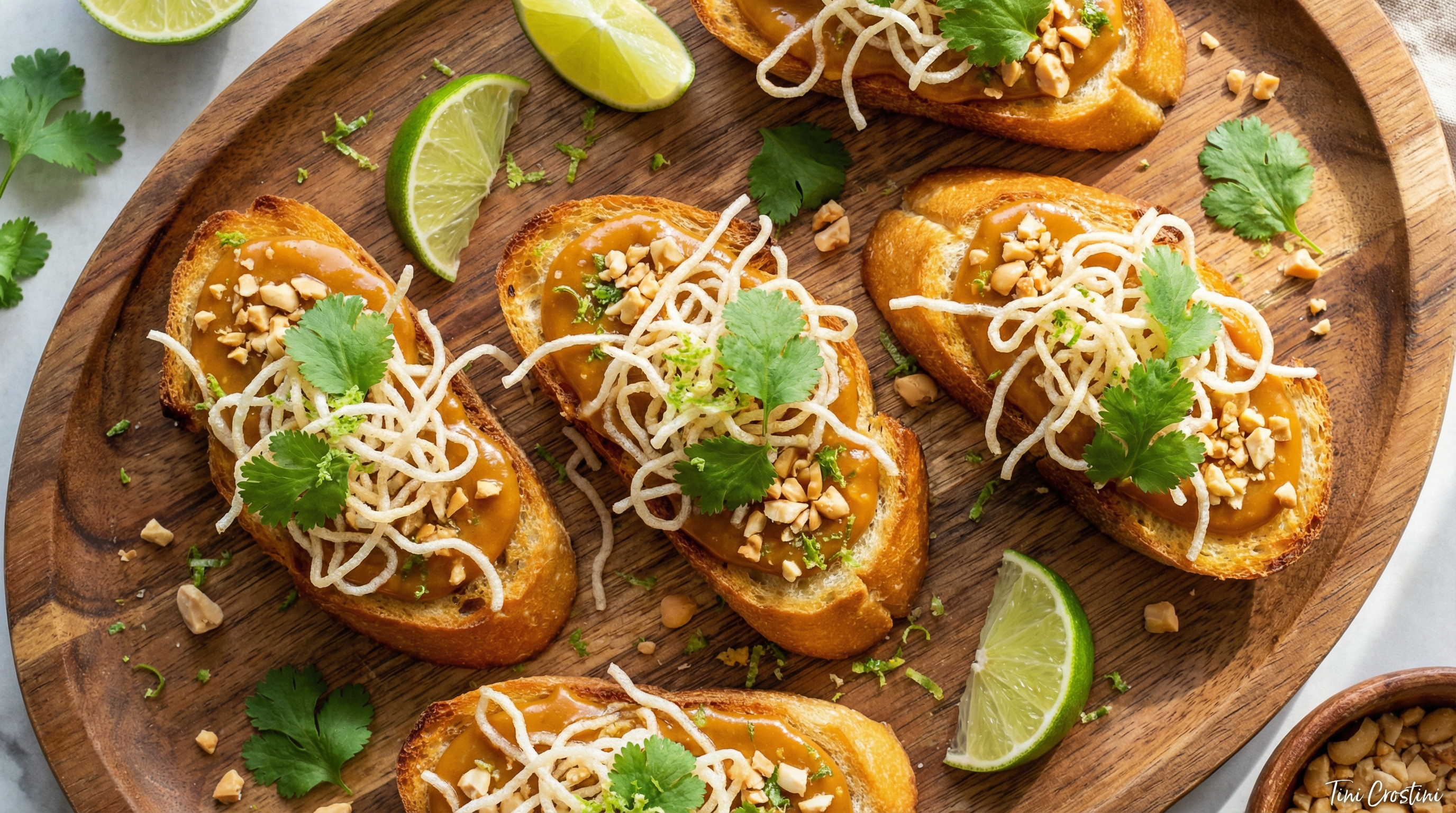 Crispy Noodle Peanut-Lime Crostini