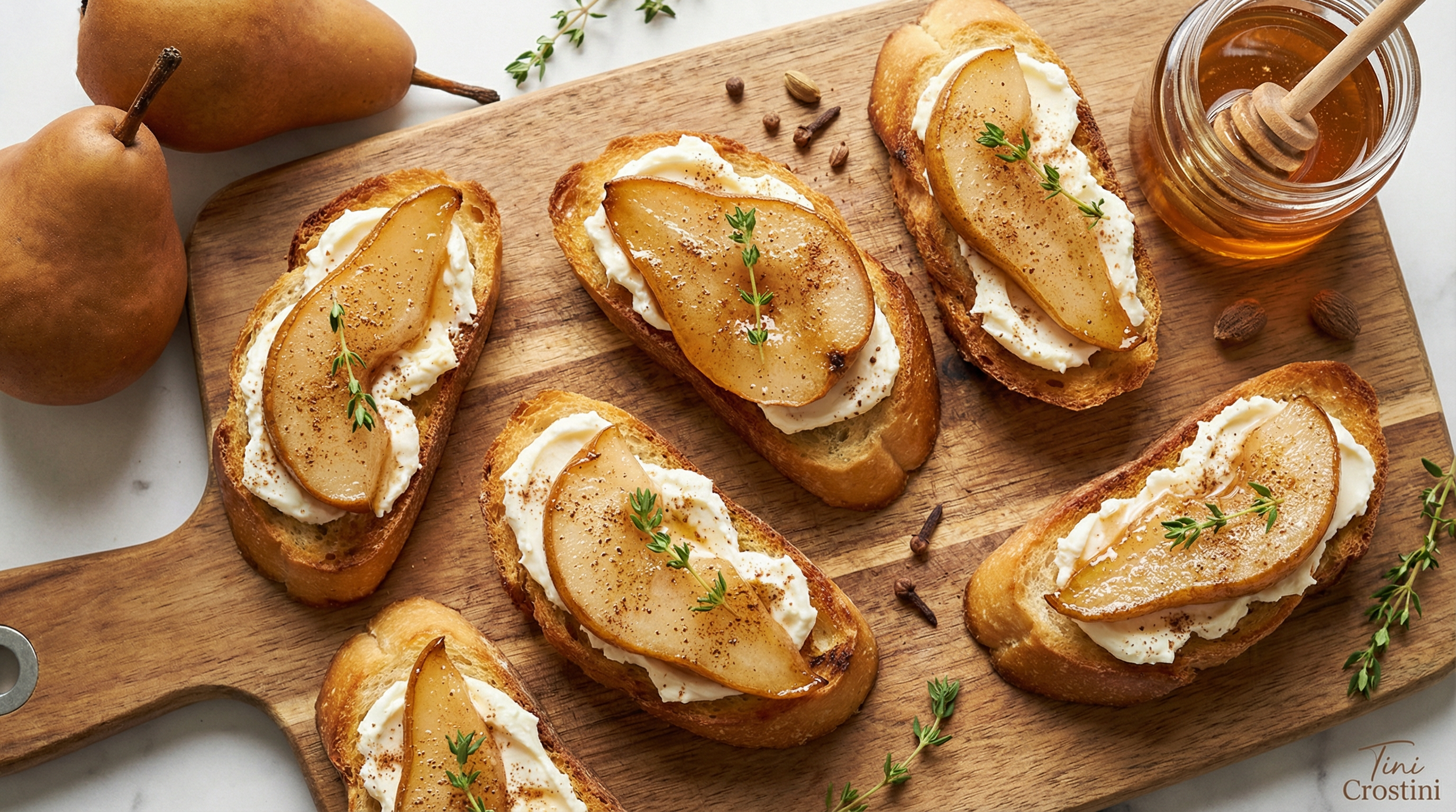 Spiced Pear and Honey Mascarpone Crostini